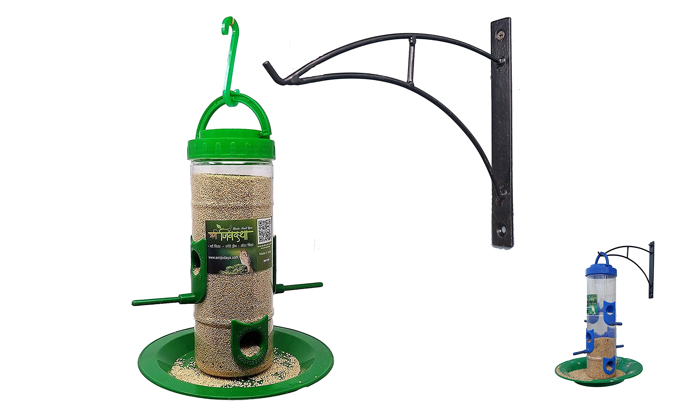Amijivdaya Hanging Medium Bird Feeder with Wall Mount Black Metal Stand 1 Piece_Green (B09GPJGYGH) Amazon Price History, Amazon Price Tracker
