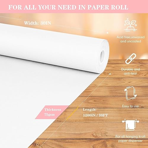 Miniatura 10 de Rollo de papel kraft marrón de 12 x 100 pies (1200 pulgadas) para embalaje de regalo, papel marrón para manualidades, papel kraft para tablón