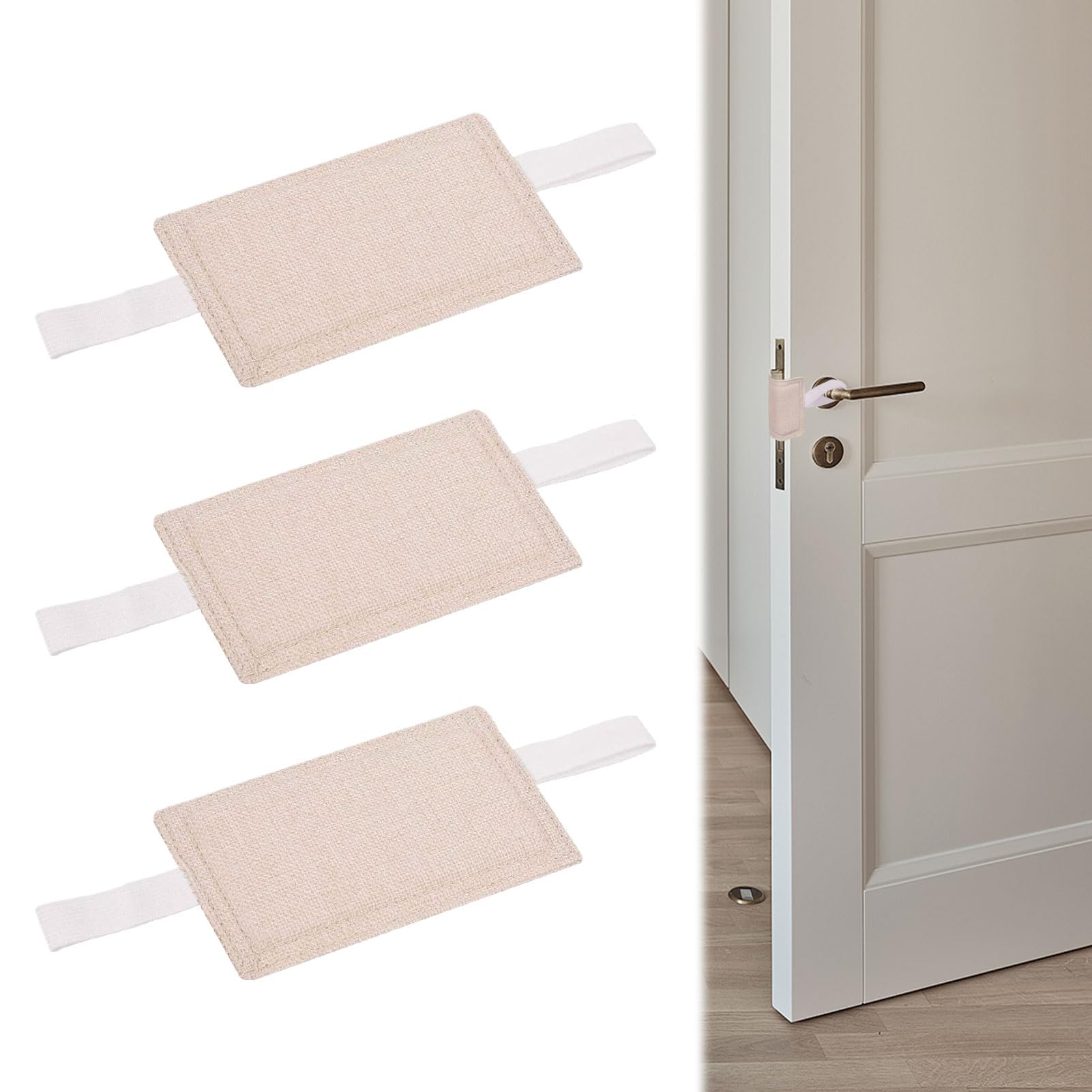 Anti Door Slam with Elastic Bands,3Pcs Door Slam Stopper,4" x 3" Door Silencer,Door Pads Stop Slamming,Quiet Door Closer Cushion,Door Jammer Cushion for Bedroom Nursery Elderly Room(Beige)