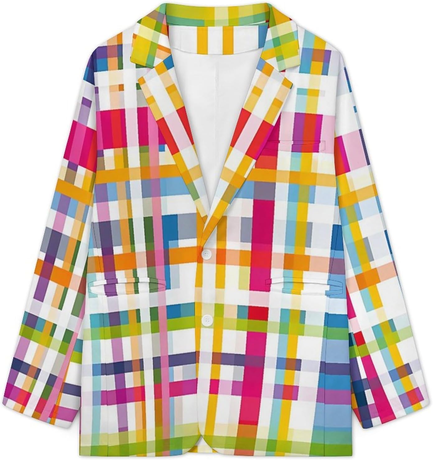 Rainbow Madras Check Suits Blazer for Men Buttons Jacket Coat Business 6X-Large