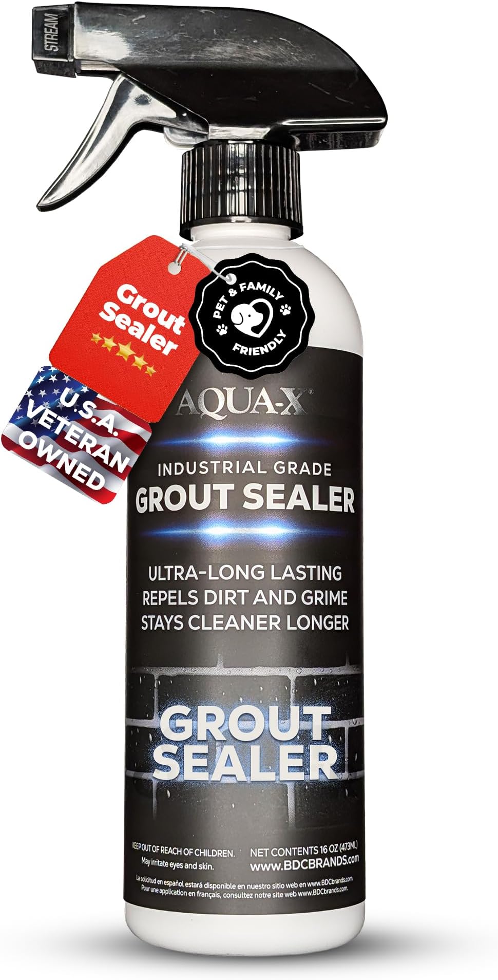16 Oz. Grout Sealer, Clear Grout and Tile Sealer, Natural Finish, Professional Grade, Indoor & Outdoor, Fast Dry and Long Lasting Protection