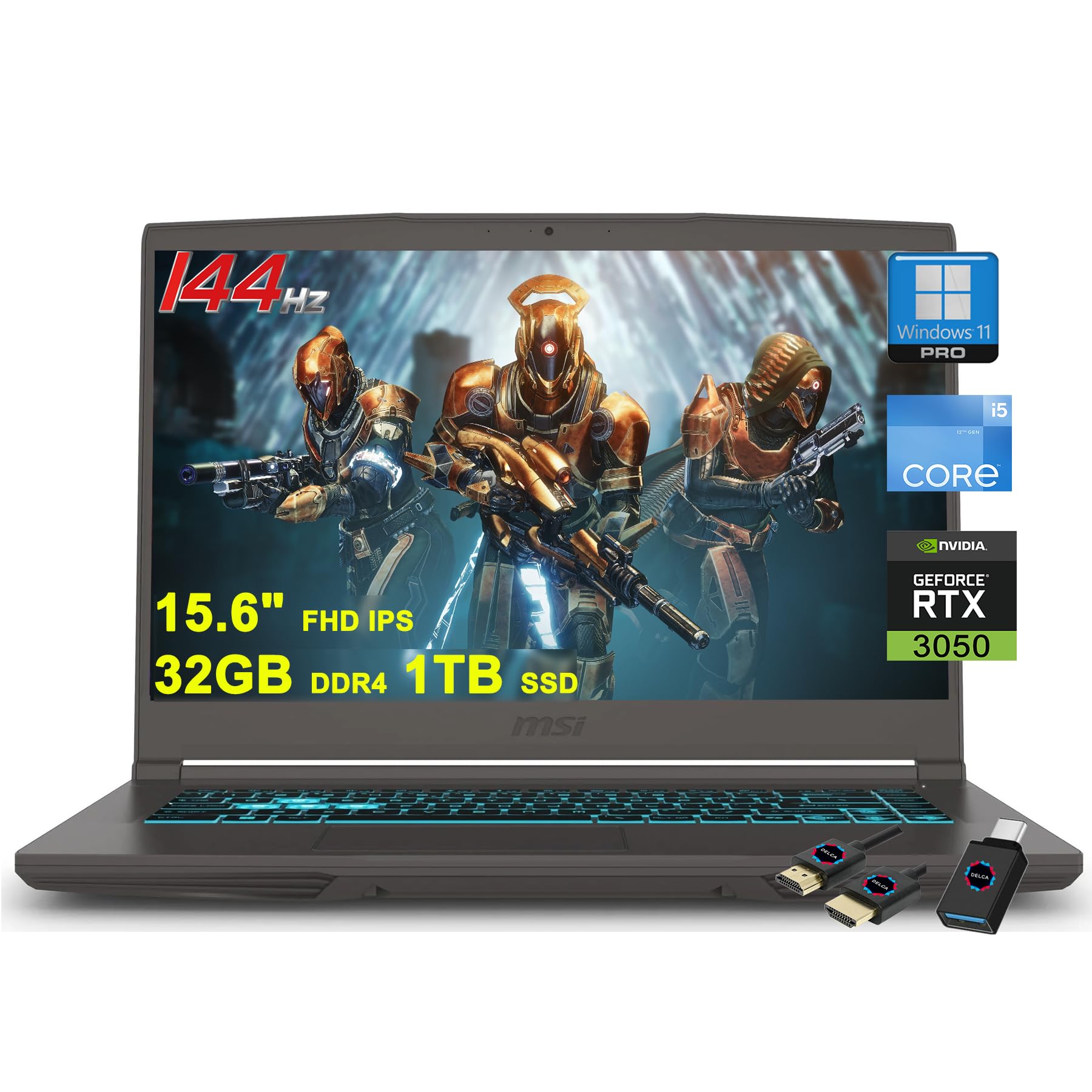 msi Thin 15 Gaming Laptop | 15.6" FHD IPS 144Hz | Intel 8-core i5-12450H (>i7-11800H) | 32GB DDR4 1TB SSD | GeForce RTX 3050 | Backlit Type-C Win11Pro