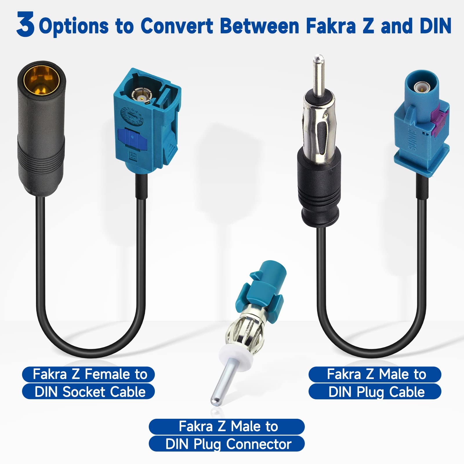 Bingfu Adattatore Antenna Autoradio Connettore Radio Auto Universali Cavo Prolunga da Maschio Fakra Z a Spinotto DIN (& Femmina a Presa) & Adattatore per Antenna DAB FM AM Stereo Radio HD Audio