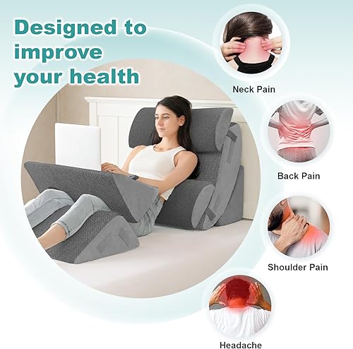 Vista 7 de Hansleep Juego de 6 almohadas ortopédicas de cuña para dormir, juego de almohadas postoperatorias ajustables para aliviar el dolor corporal, espalda
