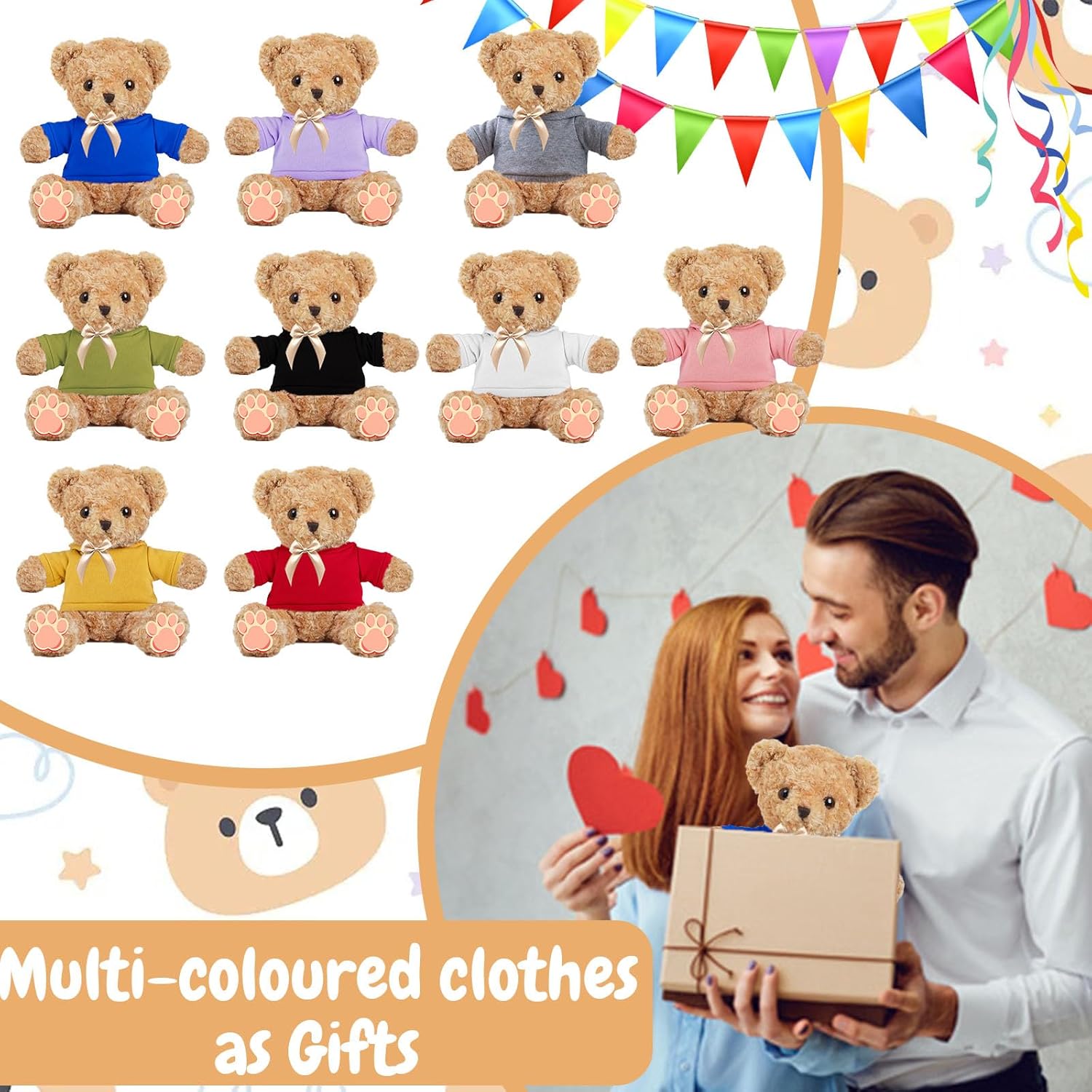 Personalized Teddy Bear for Her Him, Brown Bear Stuffed Plush Toys with Text+Photo, Personalized Gifts Bear with Bow as Gifts for Christmas Valentines Day Birthday (12 inch-Text+Photo)