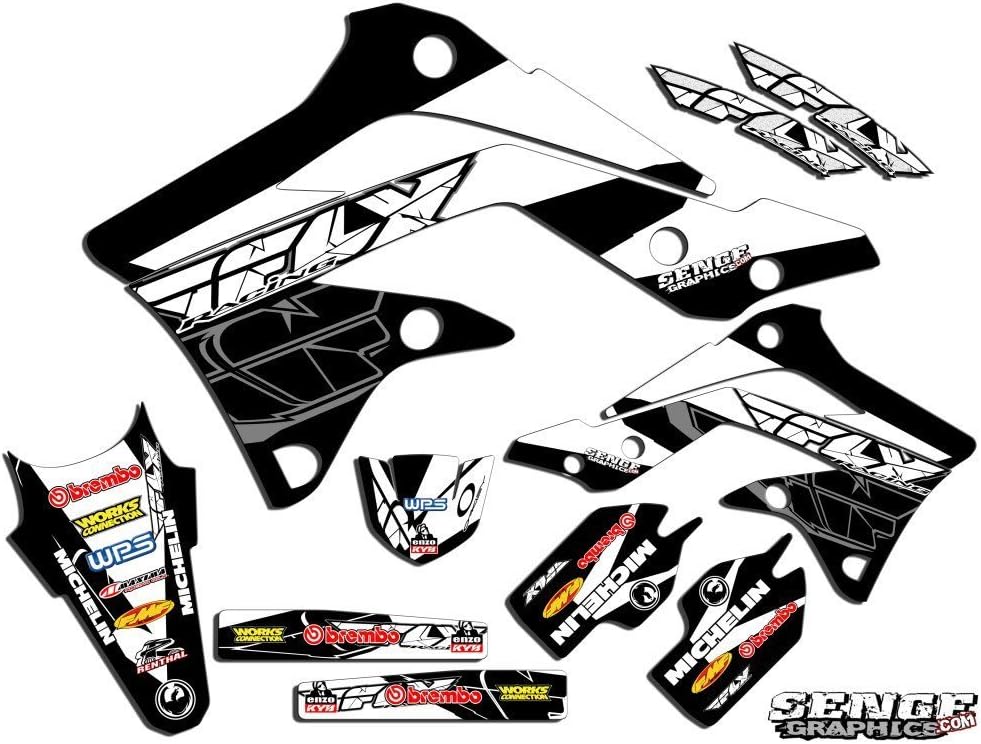 2002-2009 KLX 110 13 Fly Black Senge Graphics Complete Kit Compatible with Kawasaki