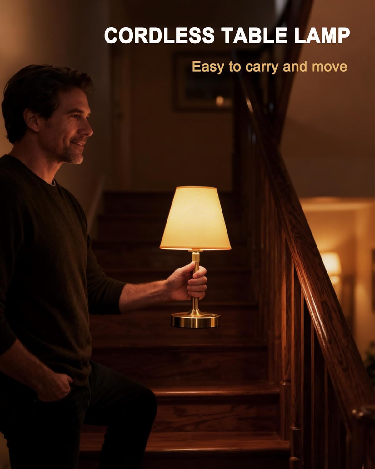 Small Cordless Table Lamp, Dimmable Rechargeable Lamp, 5000mAh Battery Operated, Portable Gold Touch Desk Lamp for Bedside, Kitchen, Counter, White Fabric Shade, E14 2500K Bulb Included