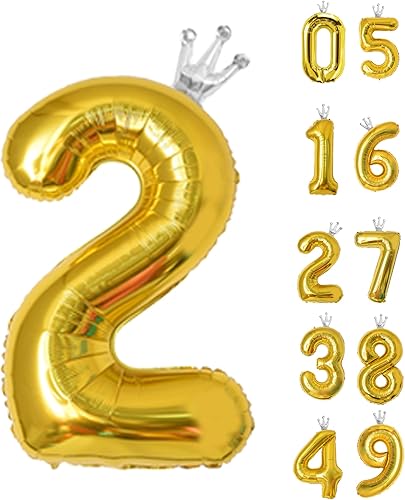Globo dorado del número 2 con corona para decoración de fiesta de cumpleaños, aniversario, 40 pulgadas, grande