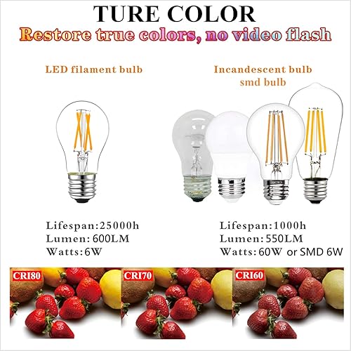 Miniatura 6 de LiteHistory Bombilla LED E26 regulable de 6 W igual a 60 W, bombilla LED Edison vintage AC120V 2700K A15 bombilla LED para ventilador de techo,