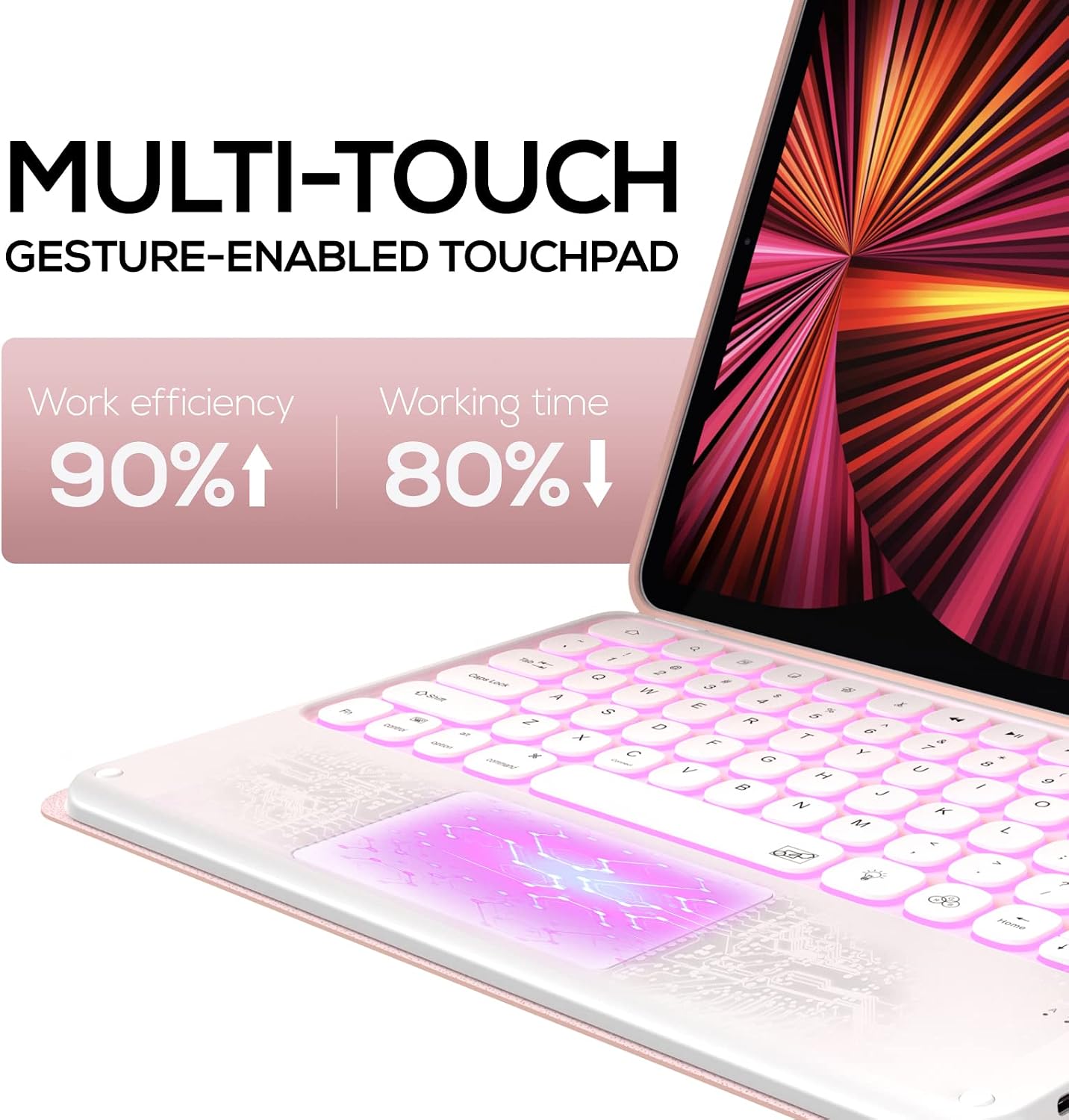 typecase iPad Pro 12.9 Case with Keyboard - 2022-6th Generation - Thin & Light - Touchpad Keyboard Case with 10 Colors Backlight & Pencil Holder for iPad Pro 12.9 5th/4th/3rd Gen 12.9 inch - Pink