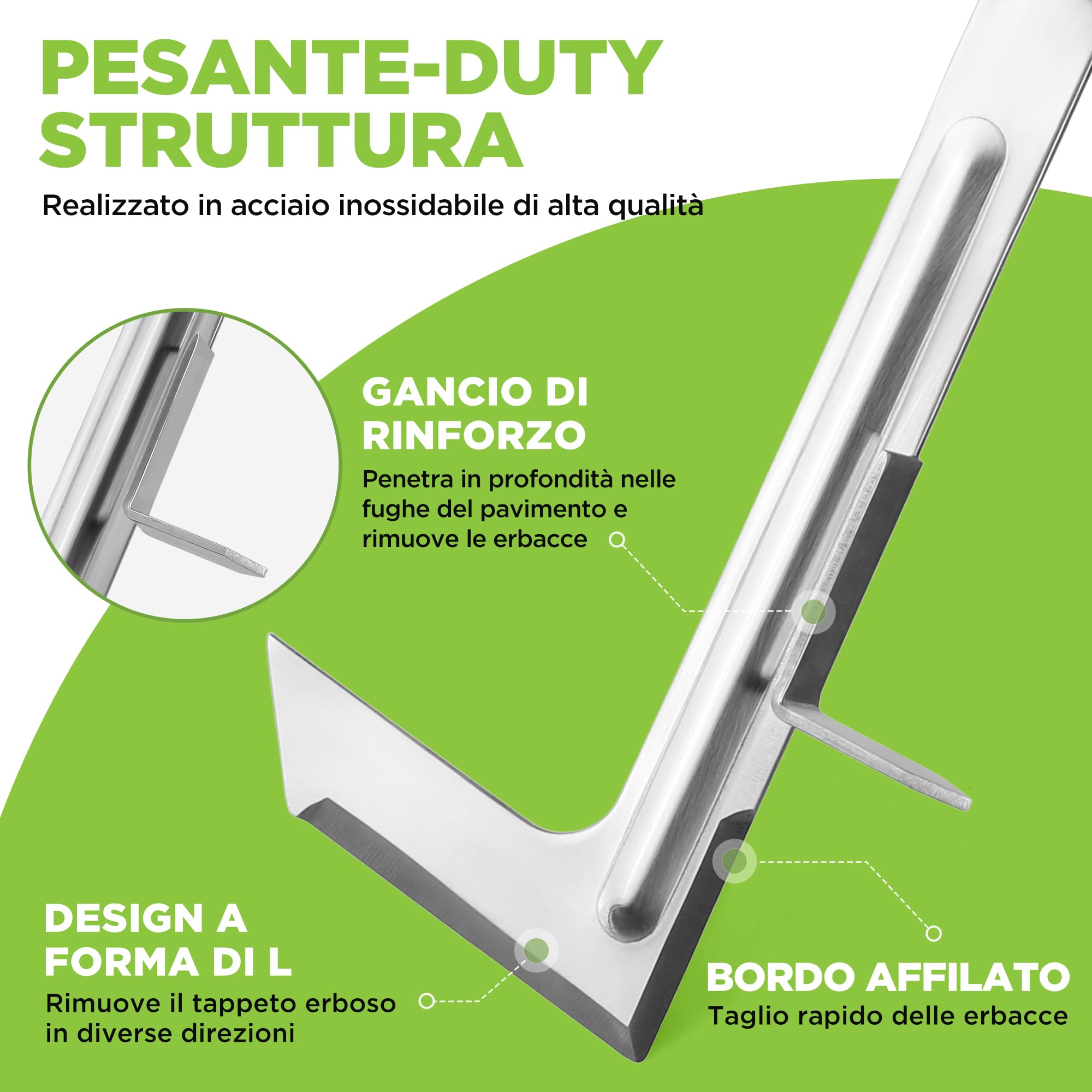 WORKPRO Estirpatore Erbacce Manuale da 30,5 cm con Manico in Legno, Attrezzo per Togliere Erbacce in INOX - Spatola Diserbante a Forma di L per Viali, Giardini, Terrazze, Pavimentazioni e Muschio
