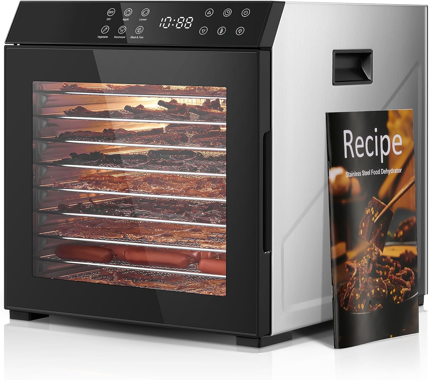 FOHERE Food Dehydrator on a kitchen counter with a recipe book