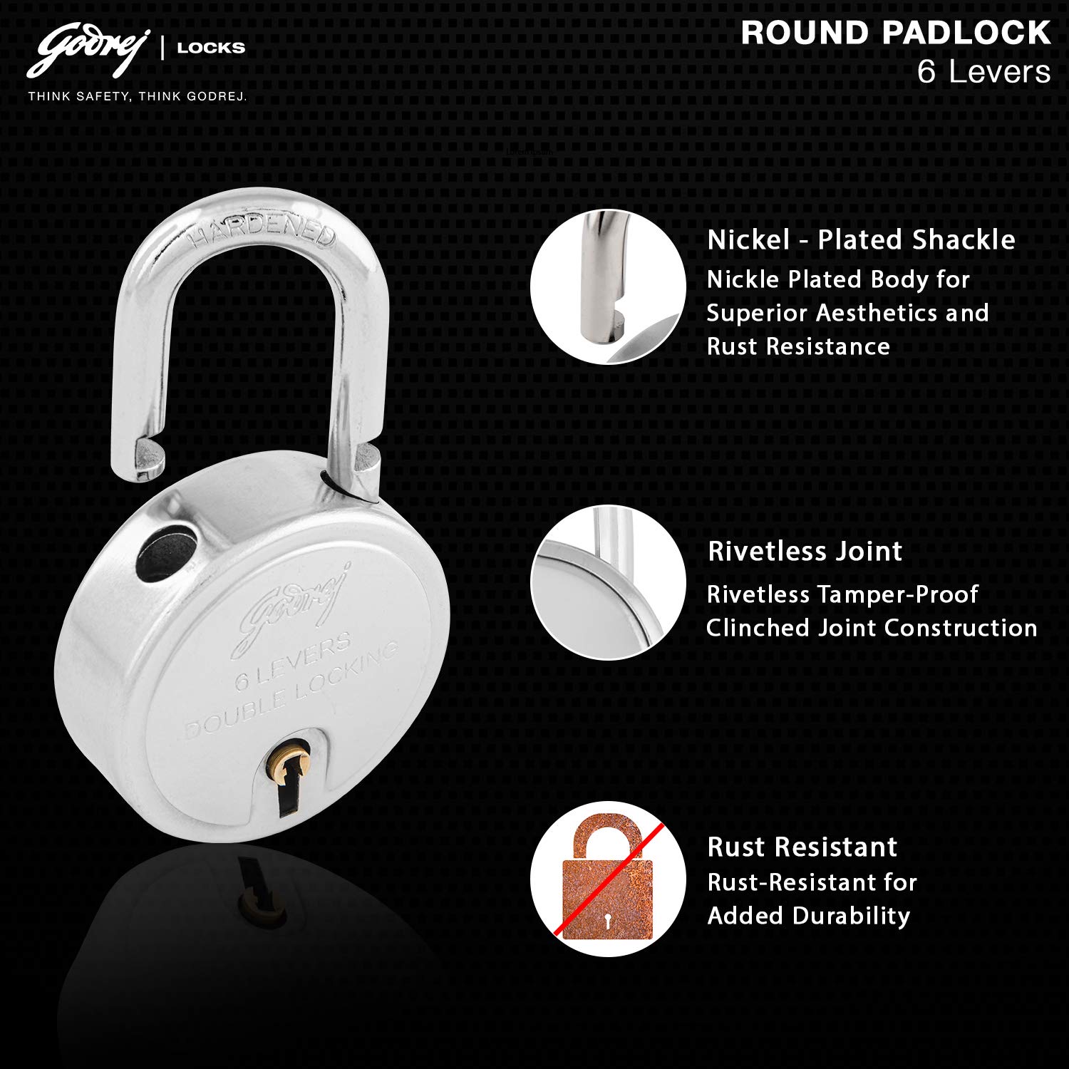 Godrej Locks I Round Padlock 50mm I 3 Keys I Padlock for Main Door I Gate Lock I Lock for Tool Box & Offices I Double Locking| Silver Finish — Amazon image 4