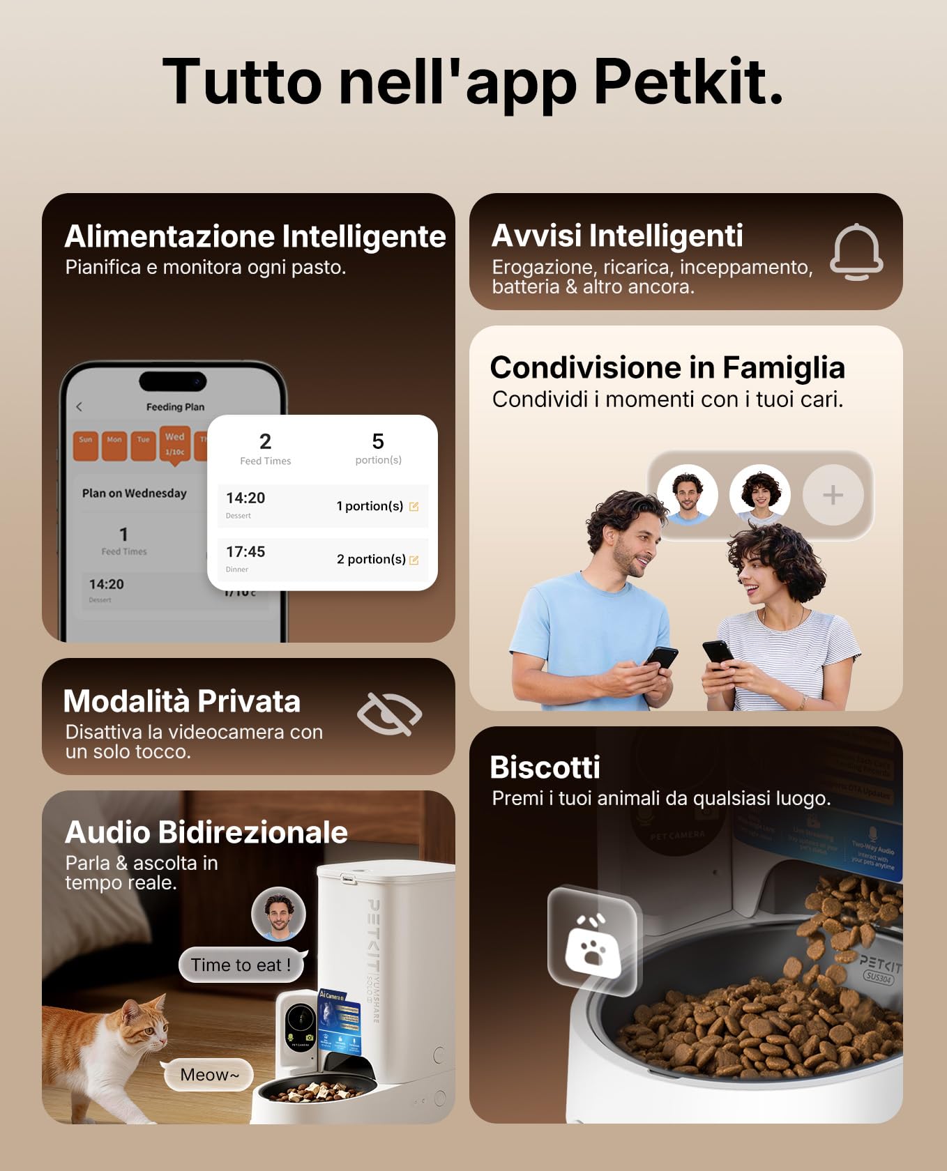 PETKIT YumShare Solo 2 Distributore Automatico di Cibo per Gatti con Telecamera HD 1080p, Riconoscimento Multiplo Gatti, Funzioni AI, Wi-Fi 2.4/5 GHz, Capacità 3L, Ciotola in Acciaio Inossidabile