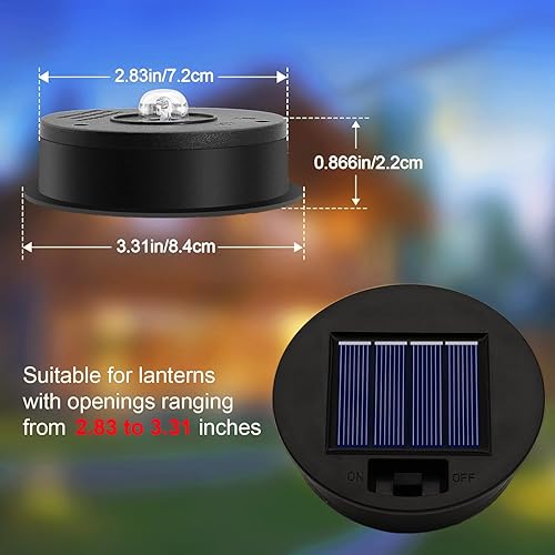 Miniatura 2 de Paquete de 4 piezas superiores de repuesto de luz solar (tamaño superior 3.31 pulgadas, tamaño inferior 2.83 pulgadas) 7 lúmenes, tapas de linterna