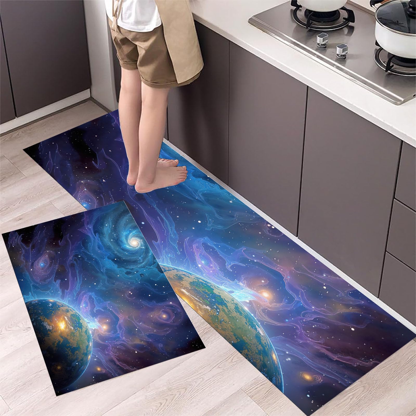 Tapetes de cocina espacio exterior para decorar el suelo del escritorio de pie y zona de cocinado