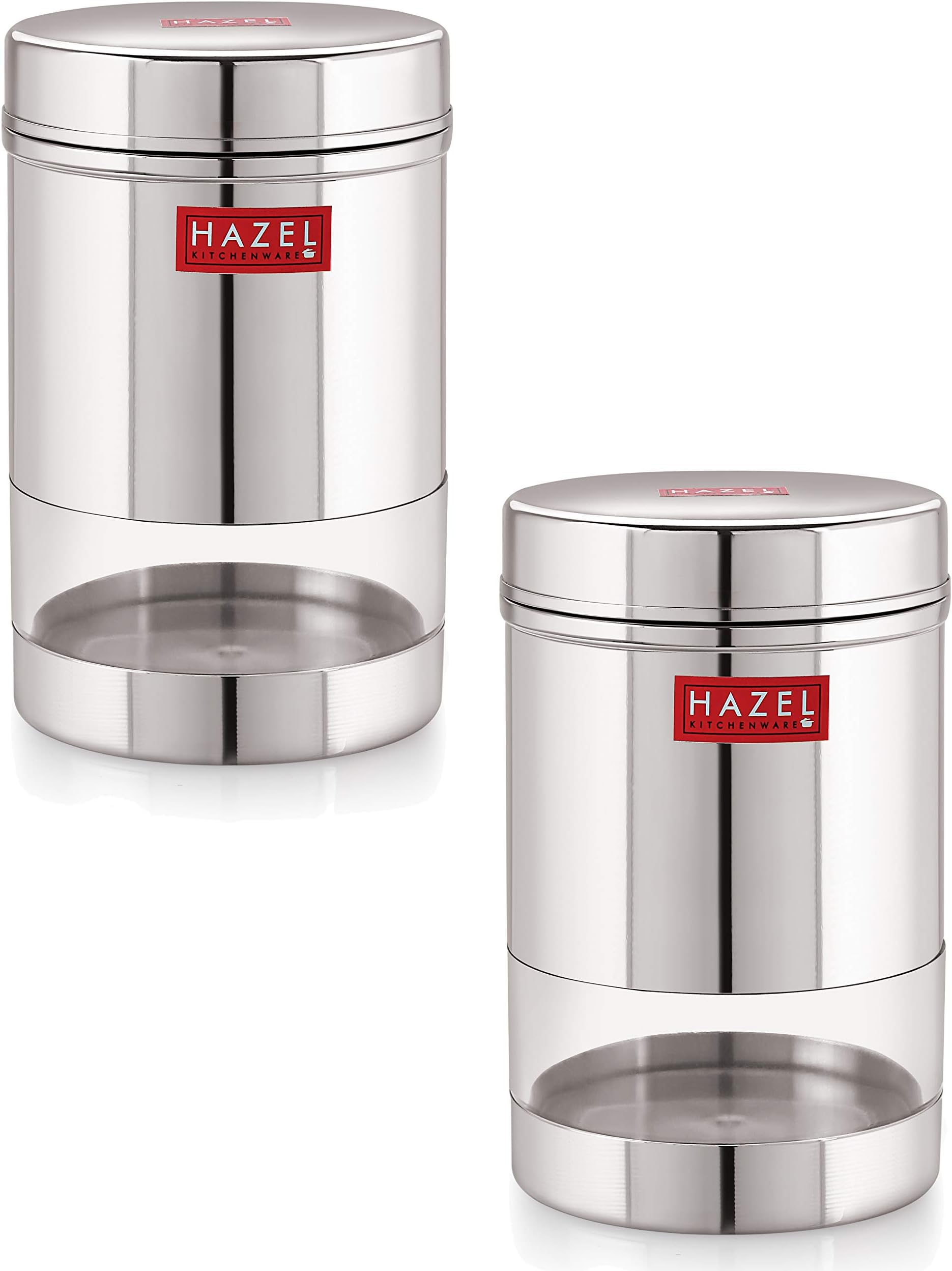 HAZEL Stainless Steel Transparent Wide Mouth See Through Container, Silver, Set of 2, 600 Ml