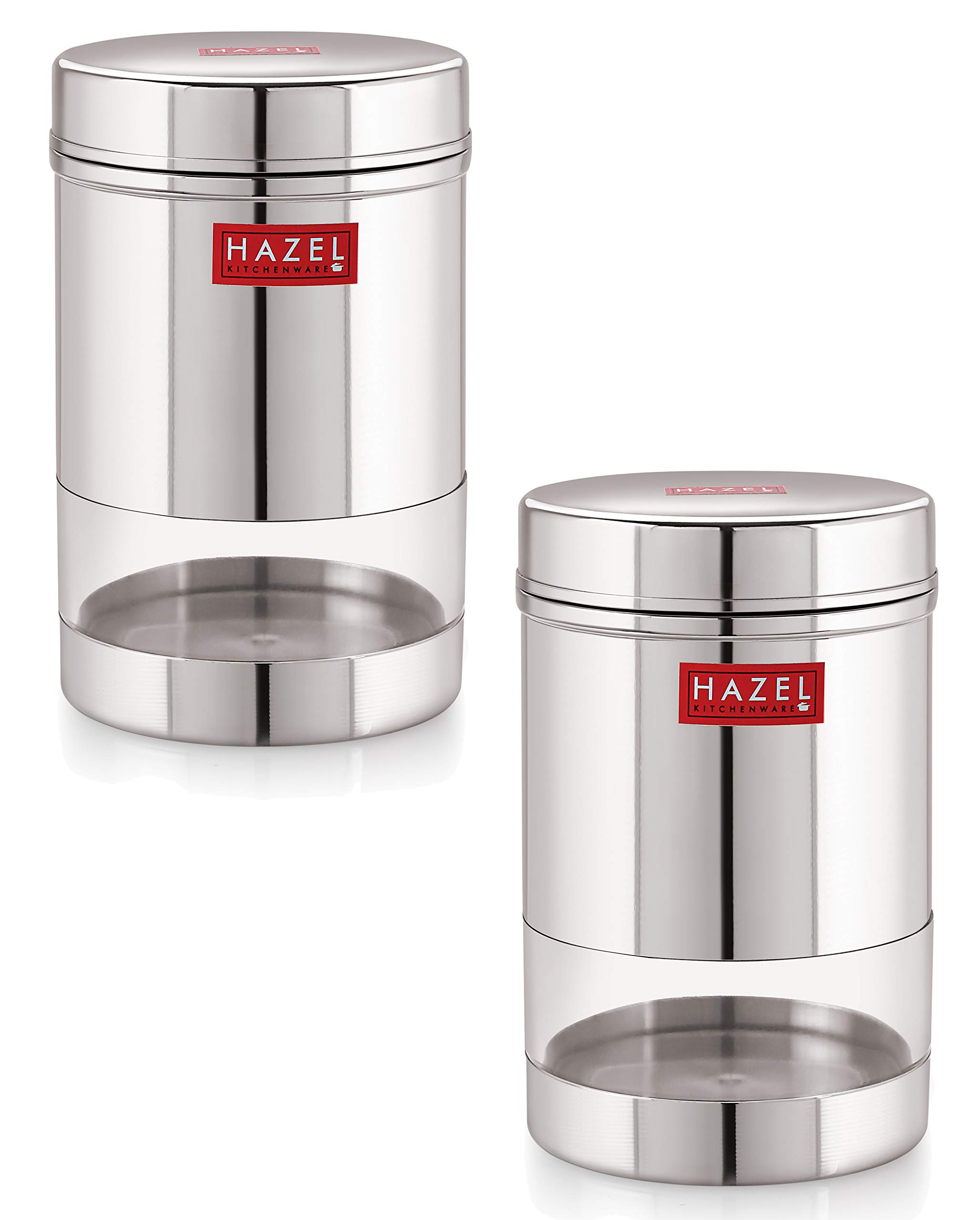 HAZEL Stainless Steel Transparent Wide Mouth See Through Container, Silver, Set of 2, 600 Ml