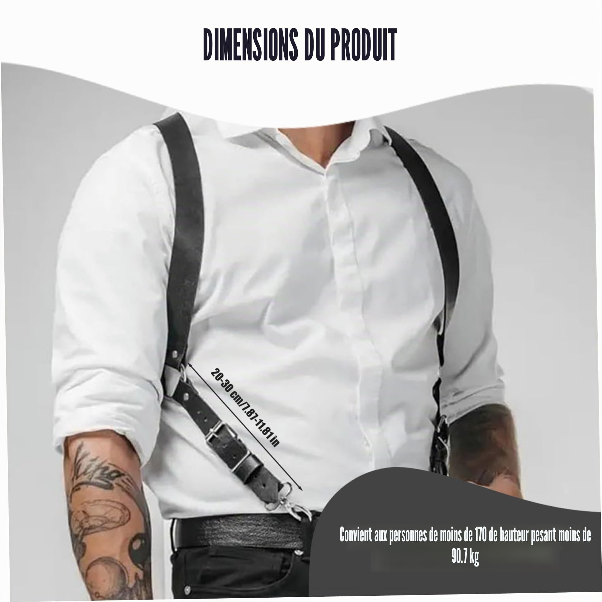 Harnais pour homme Harnais de poitrine sexy réglable Harnais en cuir PU noir avec clip Harnais de corps robuste pour chemise pour homme, performance en boîte de nuit et plus