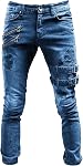Maiyifu-GJ Men's Distressed Moto Biker Jeans Ripped Punk Gothic Zipper Denim Pants Hip hop Tapered Leg Slim Fit Jean