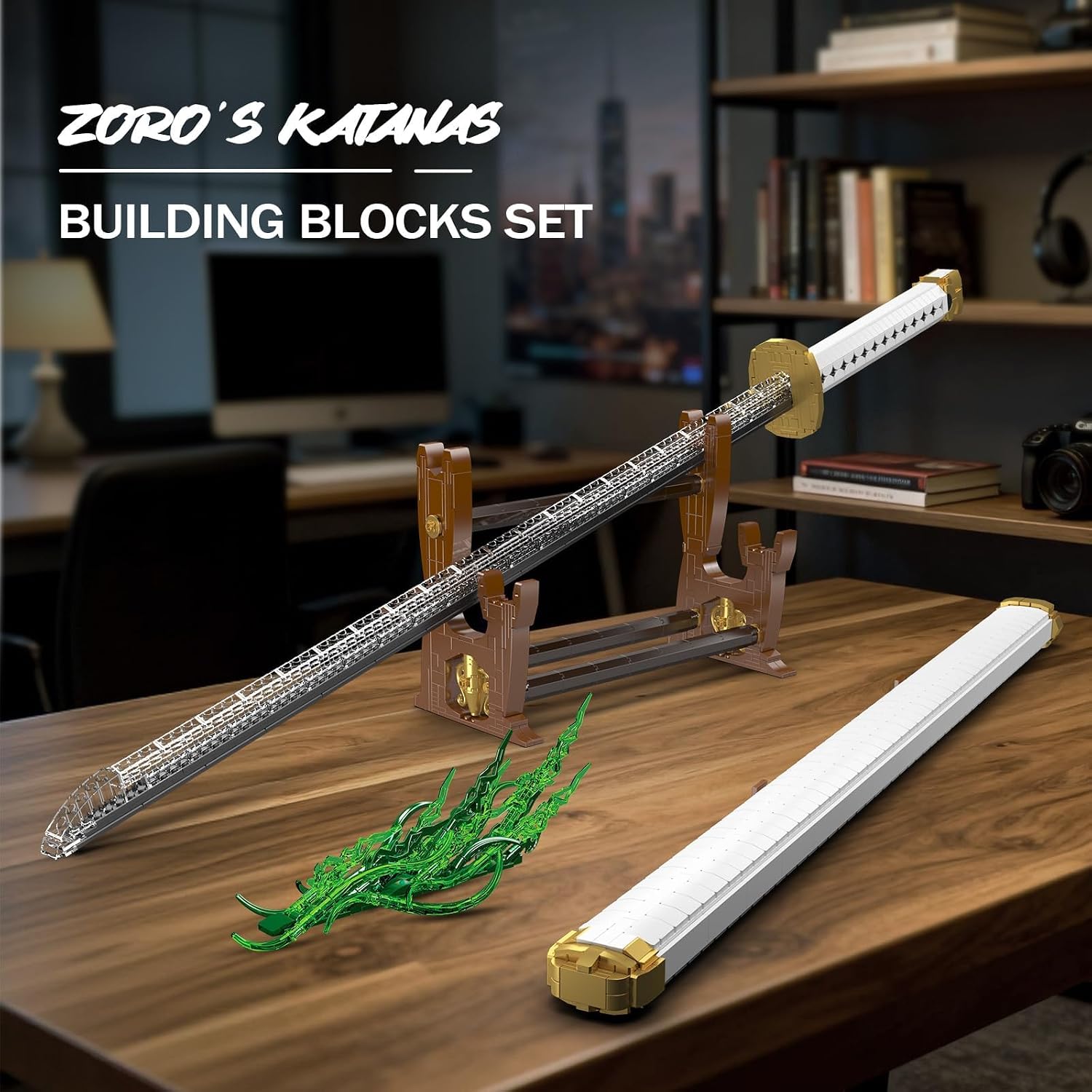 Mould King 10258 MOC Samurai Sword Building Block Model, 1674+ Piece LED Light-Up Anime-Inspired Sword Display with Scabbard, Battery Box & Stand, Large-Scale Decorative Assembly Model