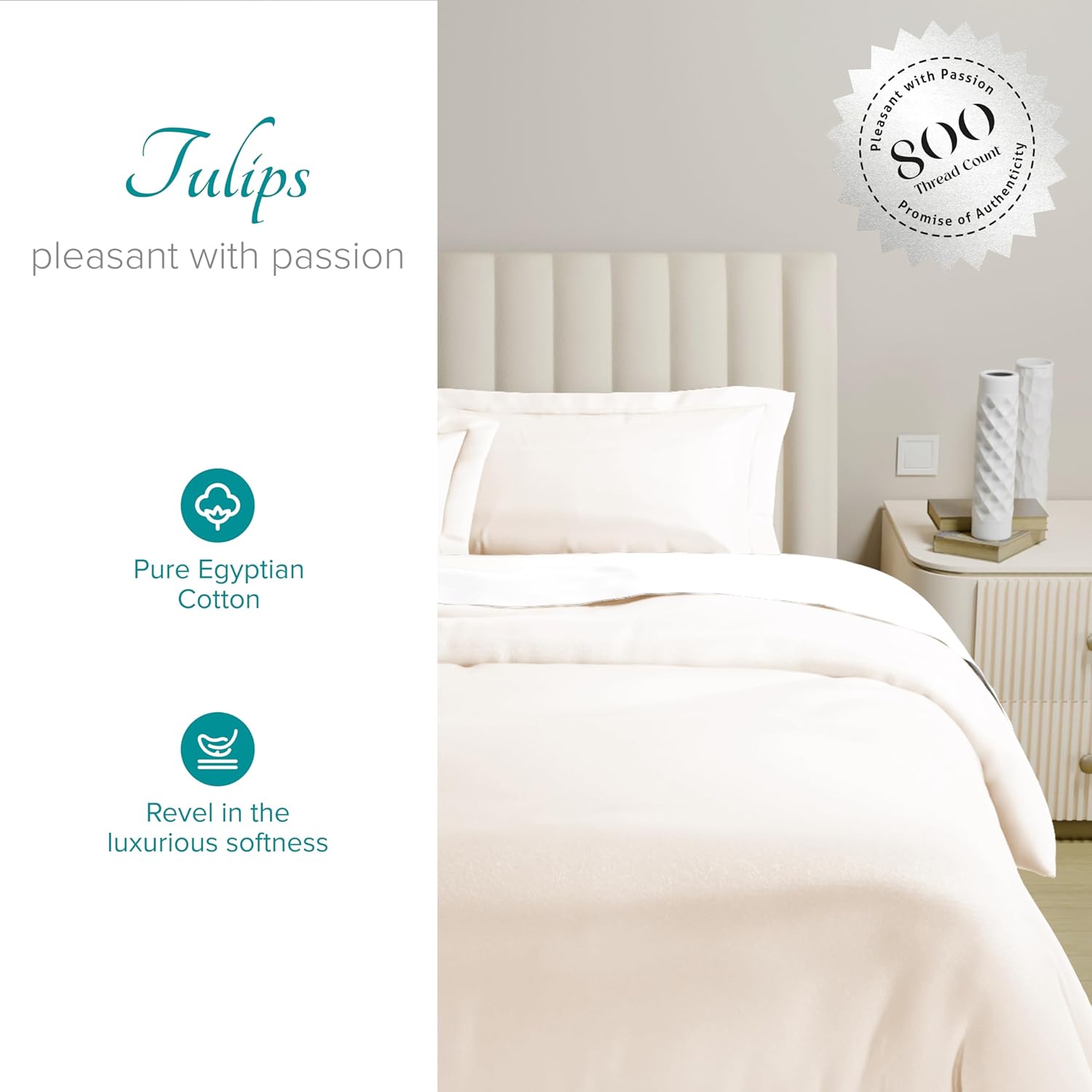 Carressa Linen 100% Egyptian Cotton Duvet Cover King Size - 800 Thread Count 3 PC Duvet Cover Set, Extra Long Staple Egyptian Cotton Quilt Cover, Soft, Breathable with Hidden Zipper Closure - Ivory