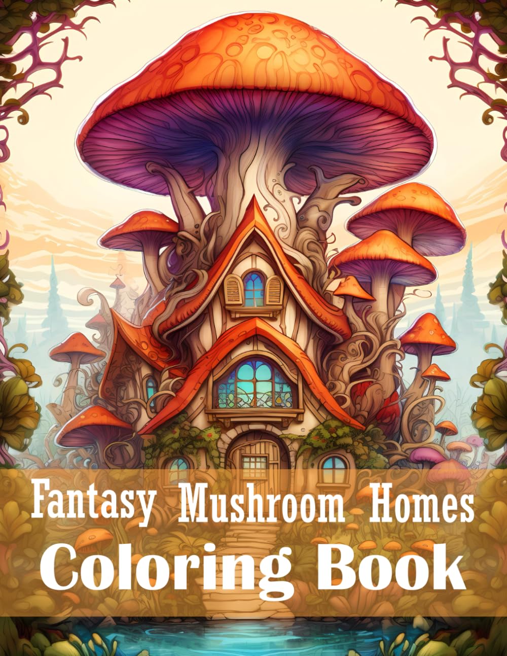 Fantasy Mushroom Homes Coloring Book for Adults: Magical Fantasy Greyscale Coloring Book For Stress Relief (whimsical adult coloring book)