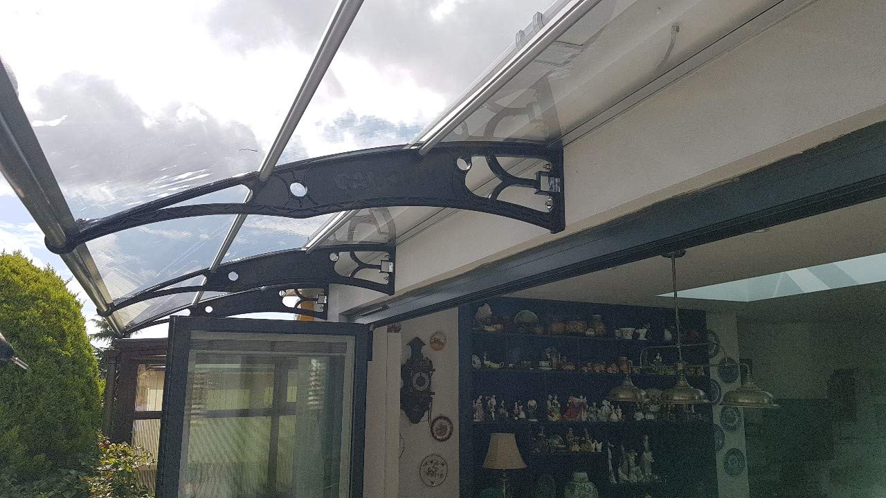 Door Canopy PC 2500W X 1270P / DIY Polycarbonate Cantilever Awning/Window Door Pathway Walkway Garden Shed Porch Patio (Black Bracket - Clear Sheet