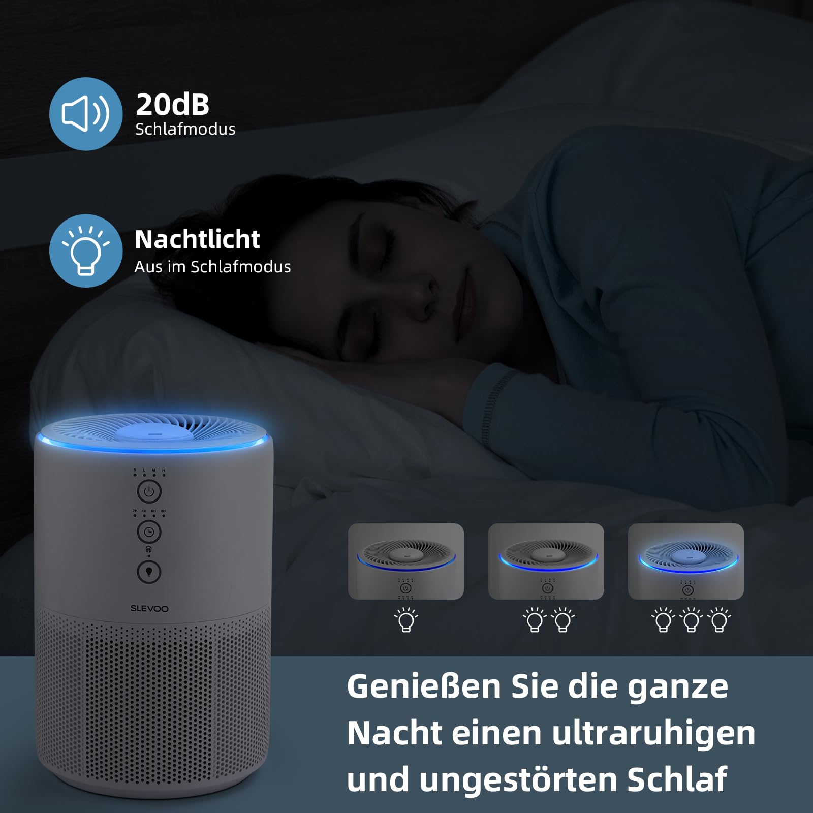 Slevoo Purificatore d'Aria 3-in-1 con Filtro HEPA, per Allergie da Animali Domestici, 40 m²,modalità sospensione, rimuove peli di animali, fumo e odori, risparmio energetico, 03 Pro Max, bianco