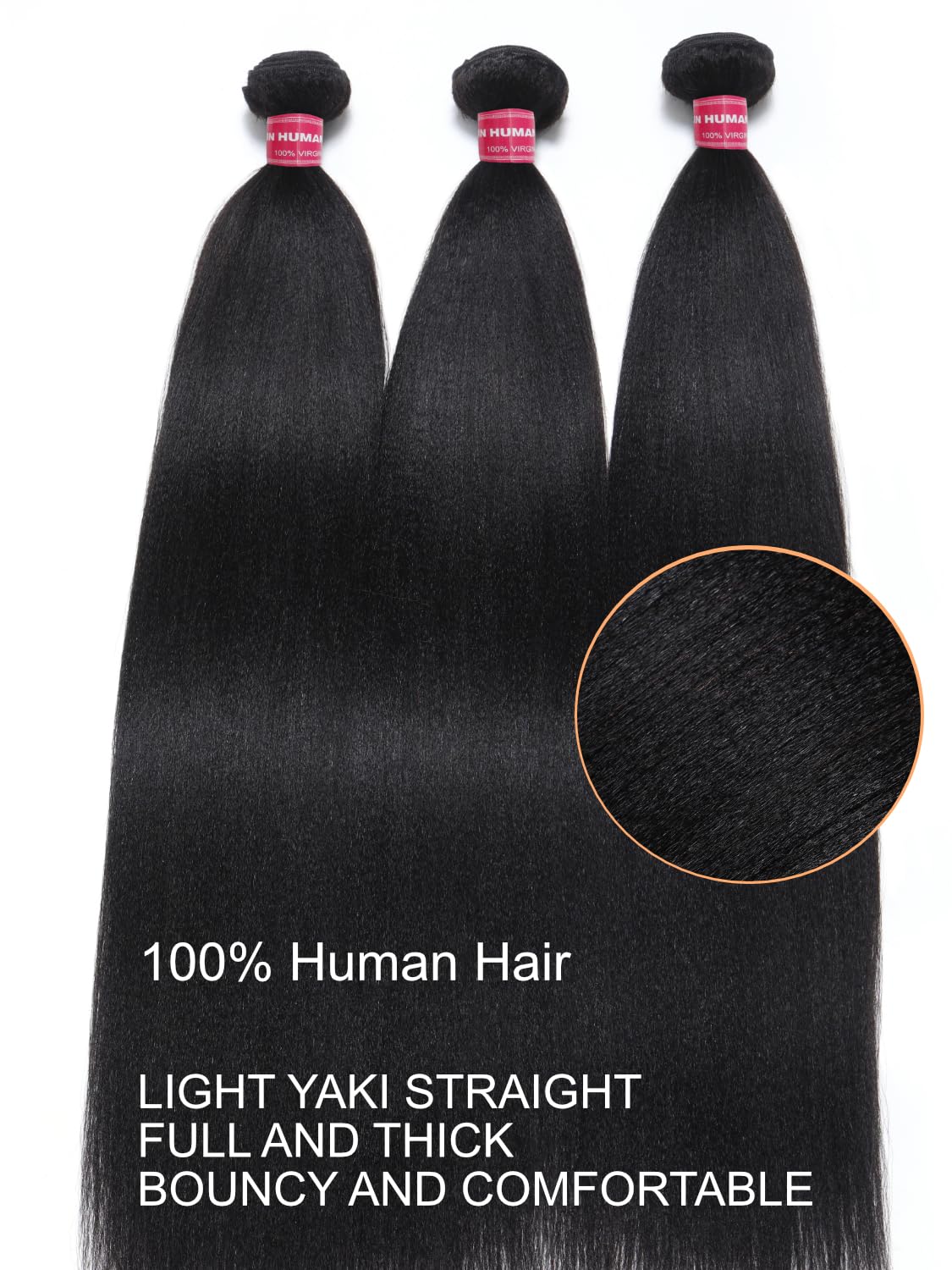 Julia Hair 12A Yaki Straight Human Hair 1 Bundles 20 Inch Unprocessed Virgin Real Human Hair Weave Extensions for Women Clip in Kinky Straight Wig Bundles Natural Black