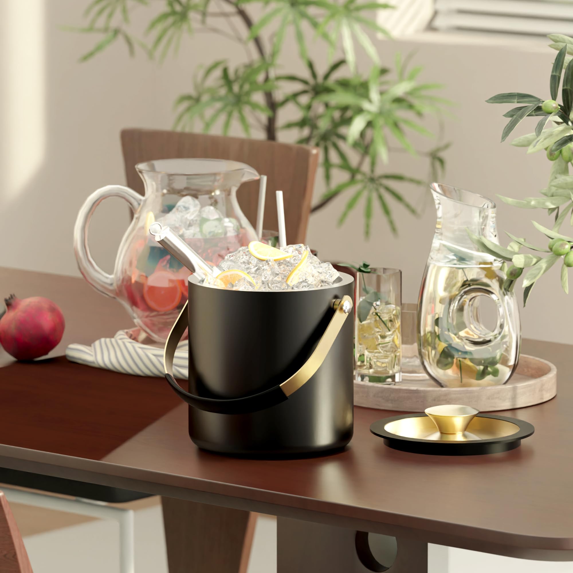 Bac à glaçons de 3,2 L avec couvercle, bac isotherme à double paroi pour la conservation des glaçons, bac à glaçons pour bar et fêtes (noir)