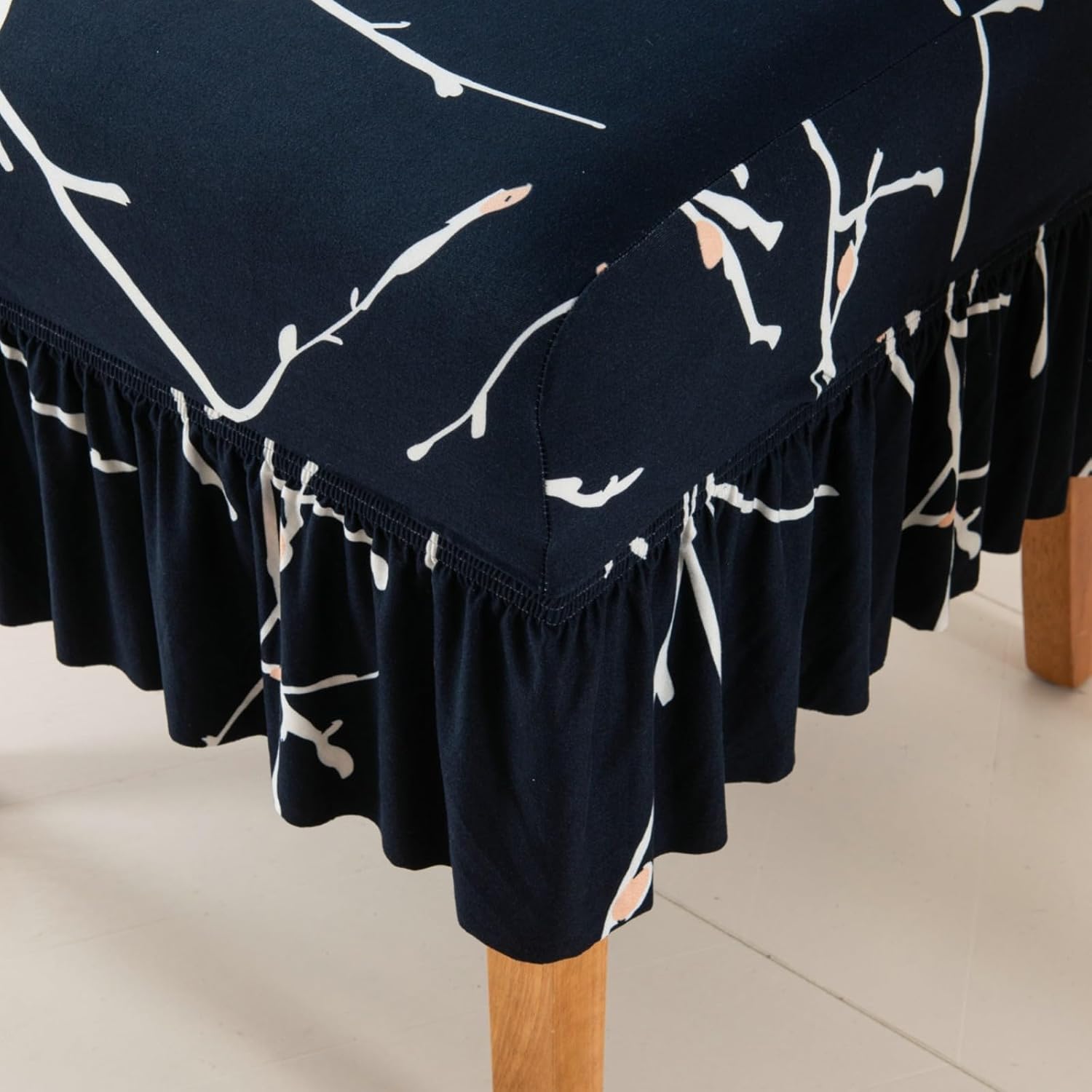 High Stretch Chair Covers for Dining Chairs Covers Set of 6 Removable Dining Room Chair Covers with Skirt Spandex Print Chair Slipcovers Protector for Kitchen Wedding Party Banquet Decor (Color-02)