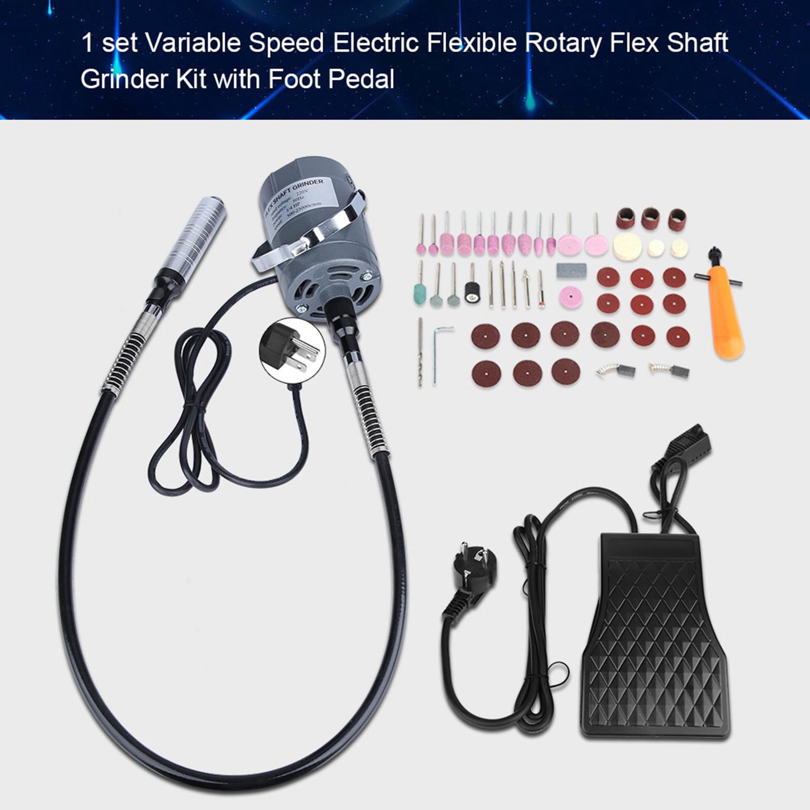 YWBL-WH Kit de Molinillo de Eje Flexible Giratorio de Velocidad Variable, 53 Piezas con Pedal de Pie, Ajuste de Extensión de 110 Cm