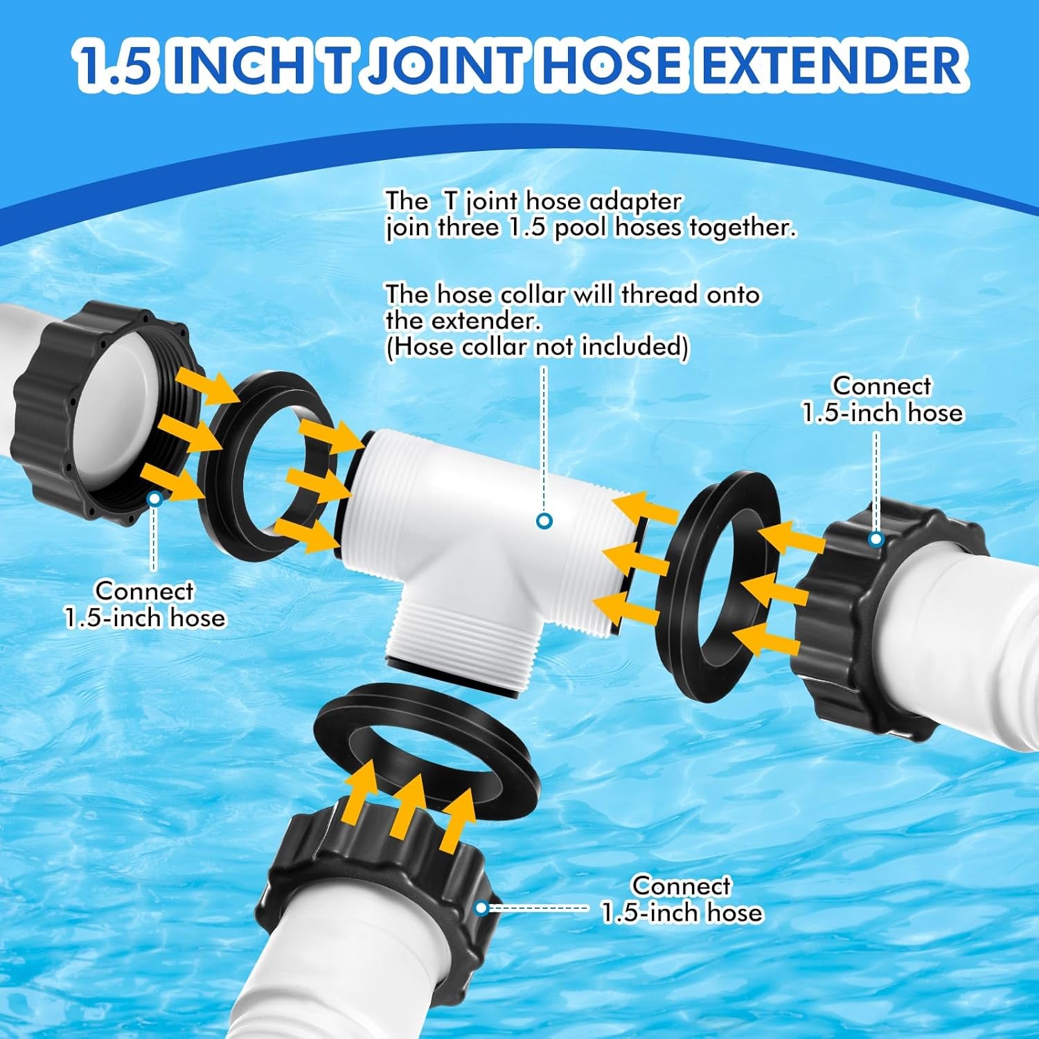 3 Pack 1.5''x59'' 29060e Flexible Pool Filter Pump Hose Kit for Above Ground Pools, with 1.5'' 3-way Connector, 3 4560 Conversion Adapters 40mm to 1.5'' for Sand Filter, Saltwater System(White)