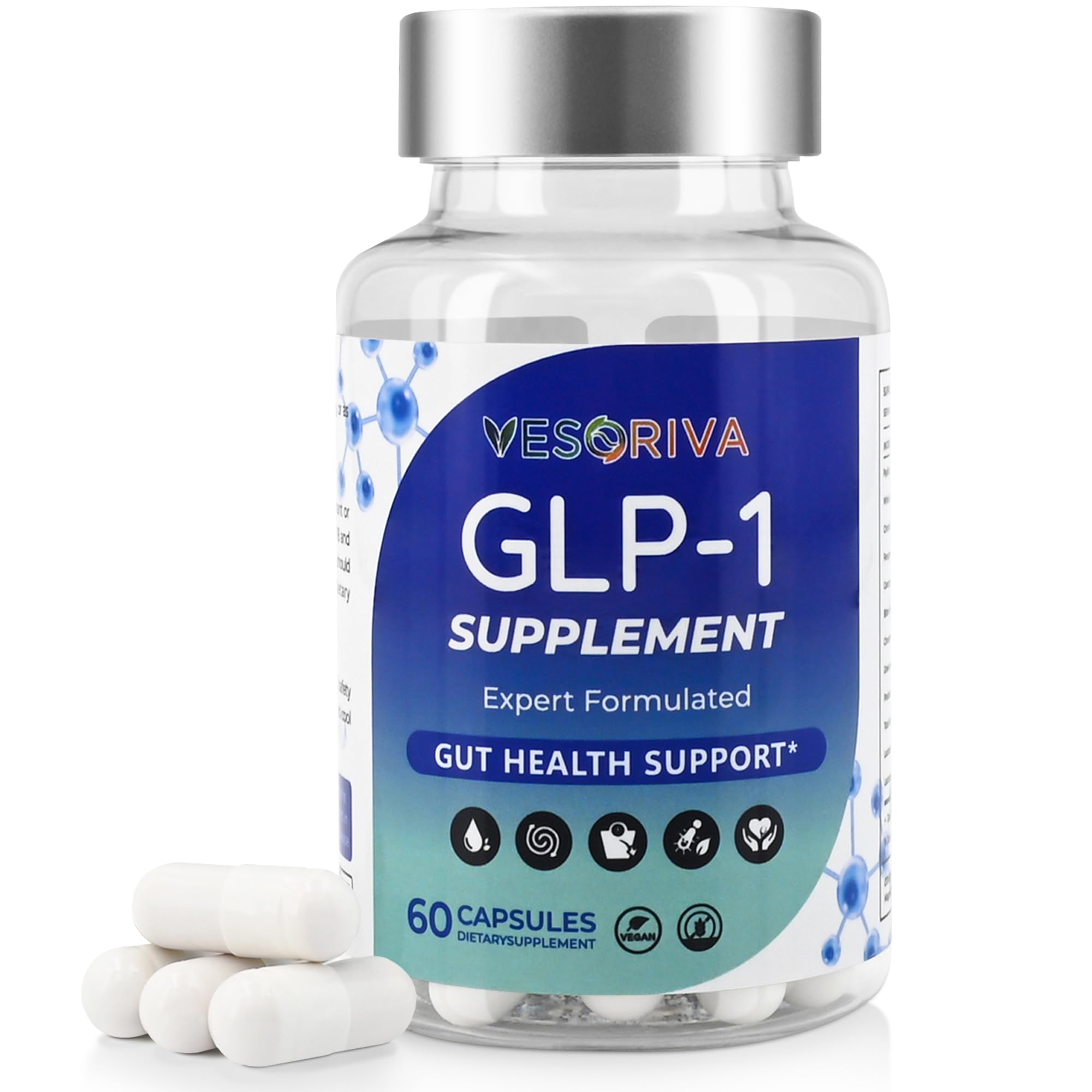 VESORIVA esoria GLP-1 Support Capsules for Women & Men | GLP-1 Supports Gut Health, Metabolic Wellness & Appetite Regulation | Fiber, Cinnamon & Probiotics | Clean, Low Odor Formula