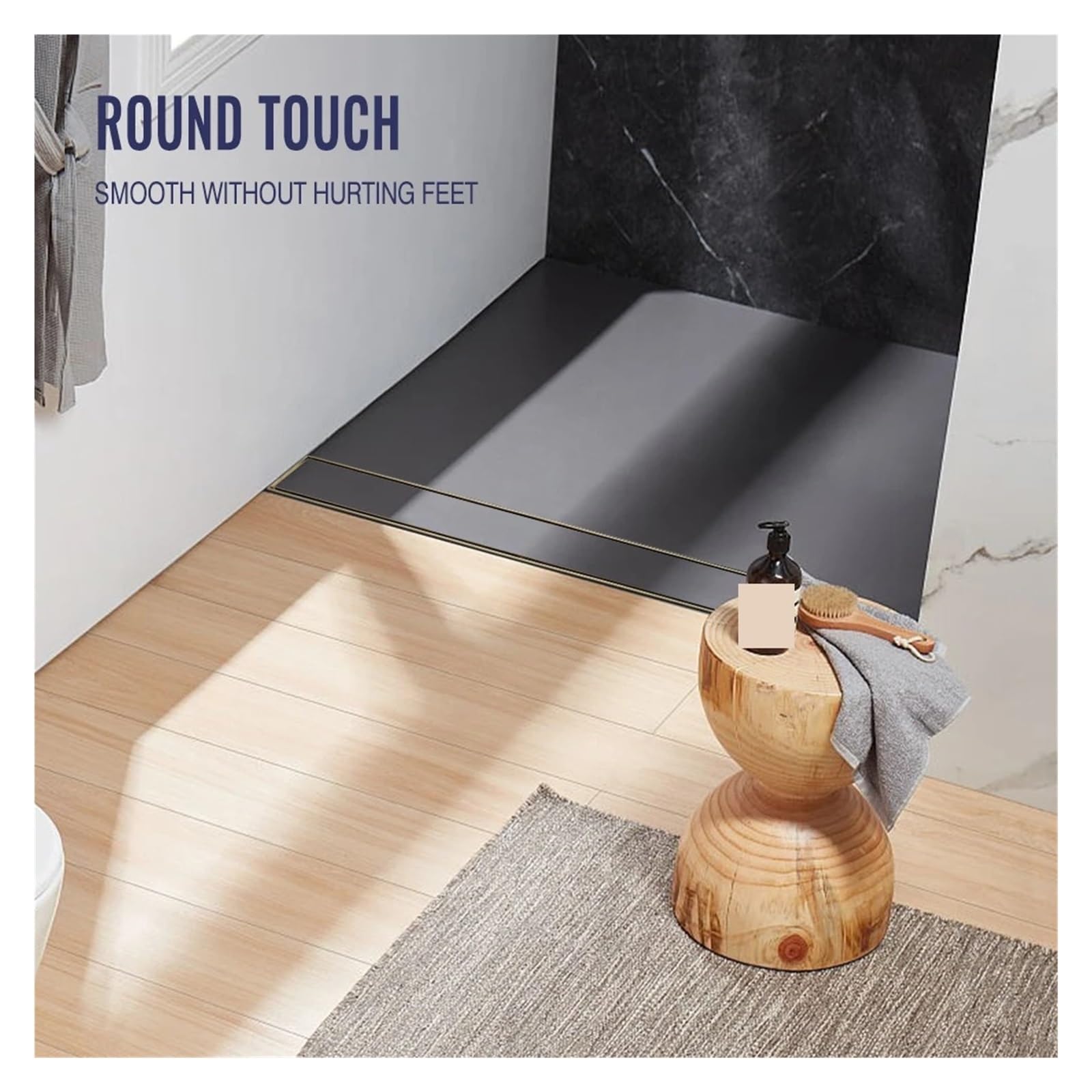 Desagüe Lineal para Ducha Accesorios de baño Oro Pulido, Drenaje Suelo, Ducha Lineal, Inserto azulejo Acero Inoxidable 304, 60/80/90CM(Brushed Gold 1000mm)