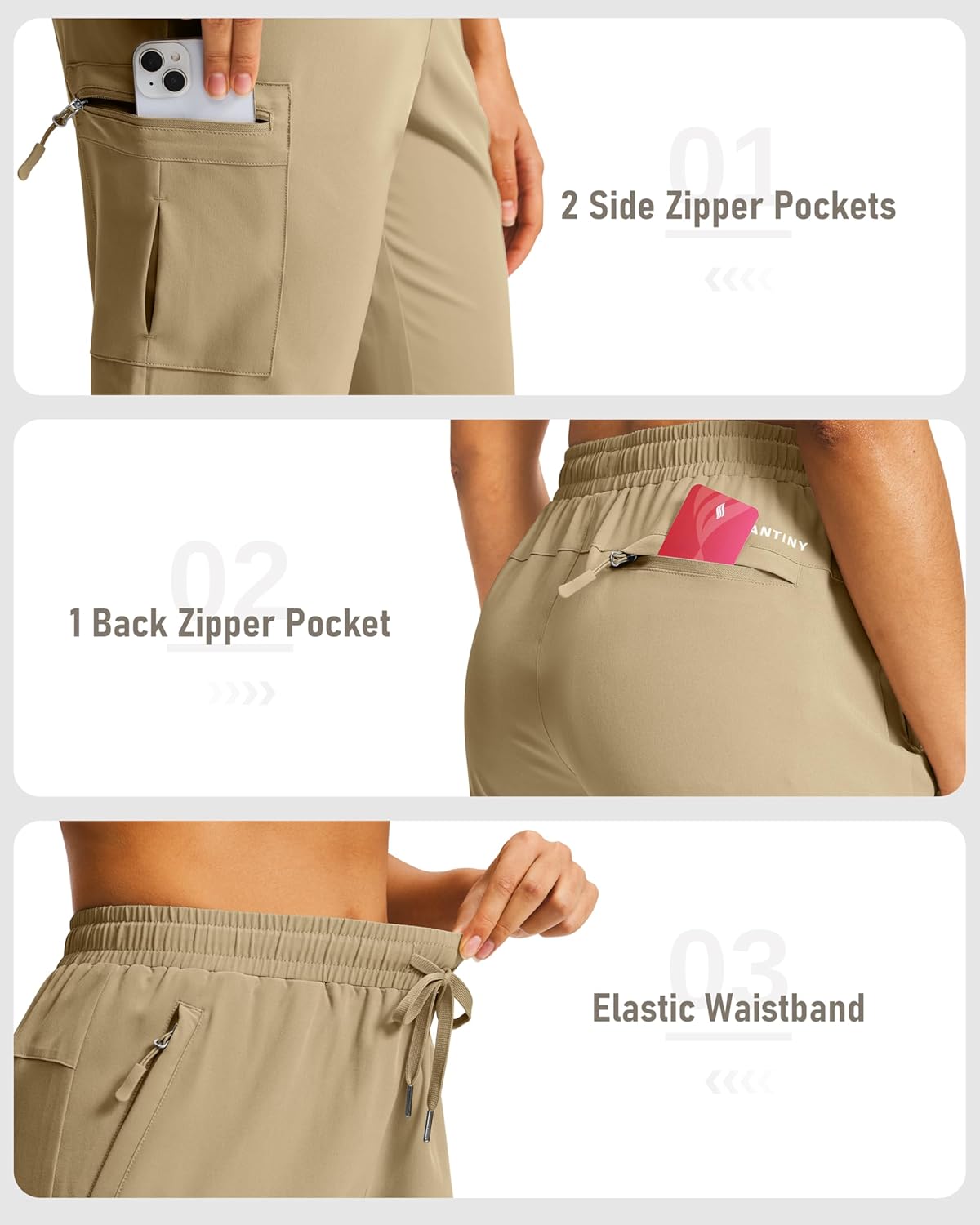 SANTINY 15" Long Shorts for Women Hiking Cargo Bermuda Shorts with 5 Zipper Pockets Lightweight Quick Dry Knee Length Capris - Image 4