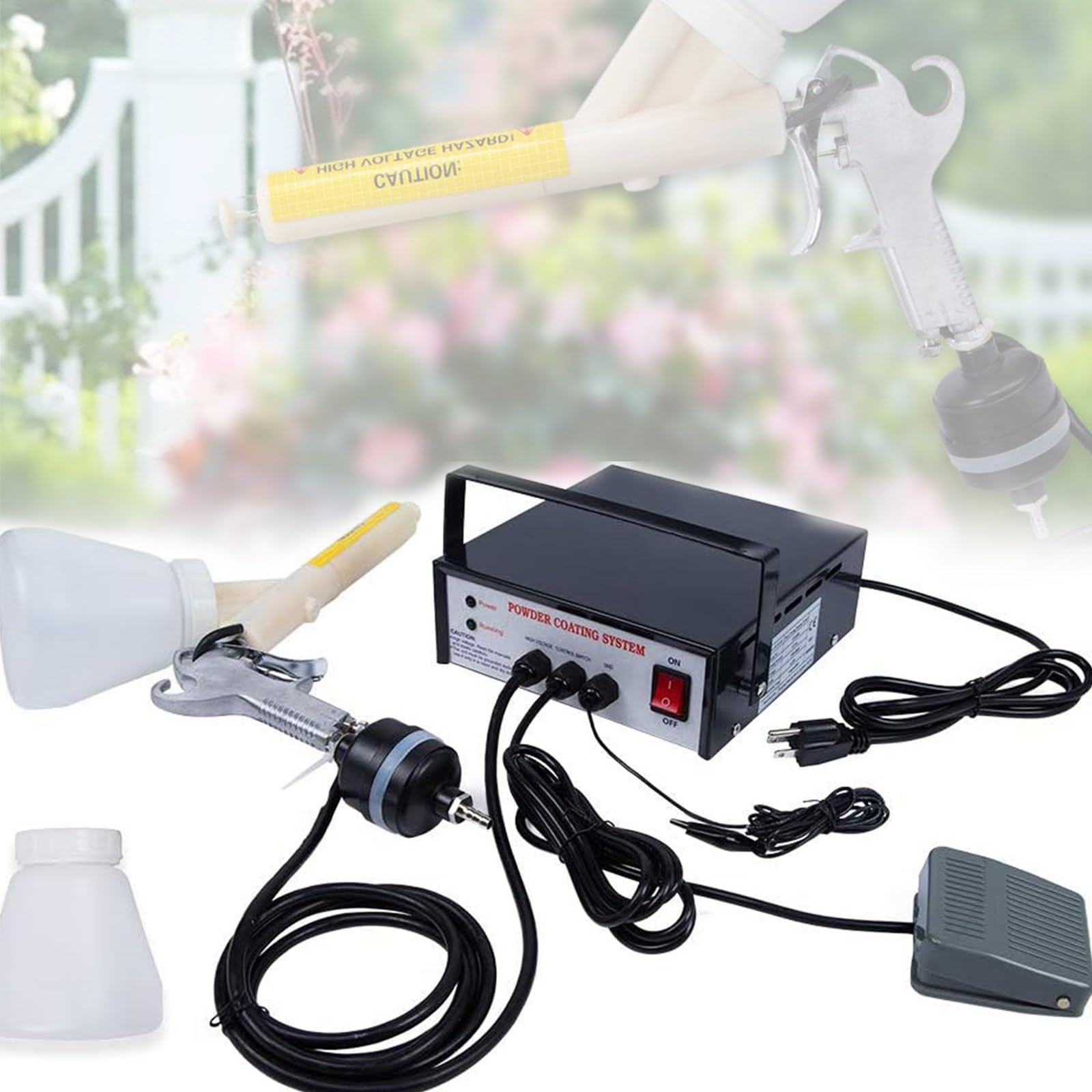 Portable Electrostatic Powder Coating Spray Machine Kit with Foot Switch, Power Supply, Nozzles, and Powder Cups for Professional Surface Finishing
