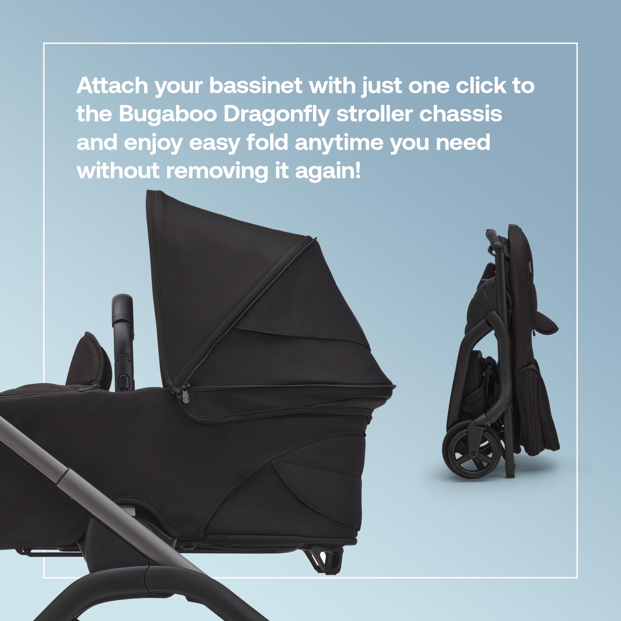 Bugaboo Dragonfly Navicella, con Materassino a Nido d'Ape e Coperta Navicella, Chiusura Facile a Una Mano in Tutte le Posizioni, Compatibile con il Passeggino Bugaboo Dragonfly, Midnight Black