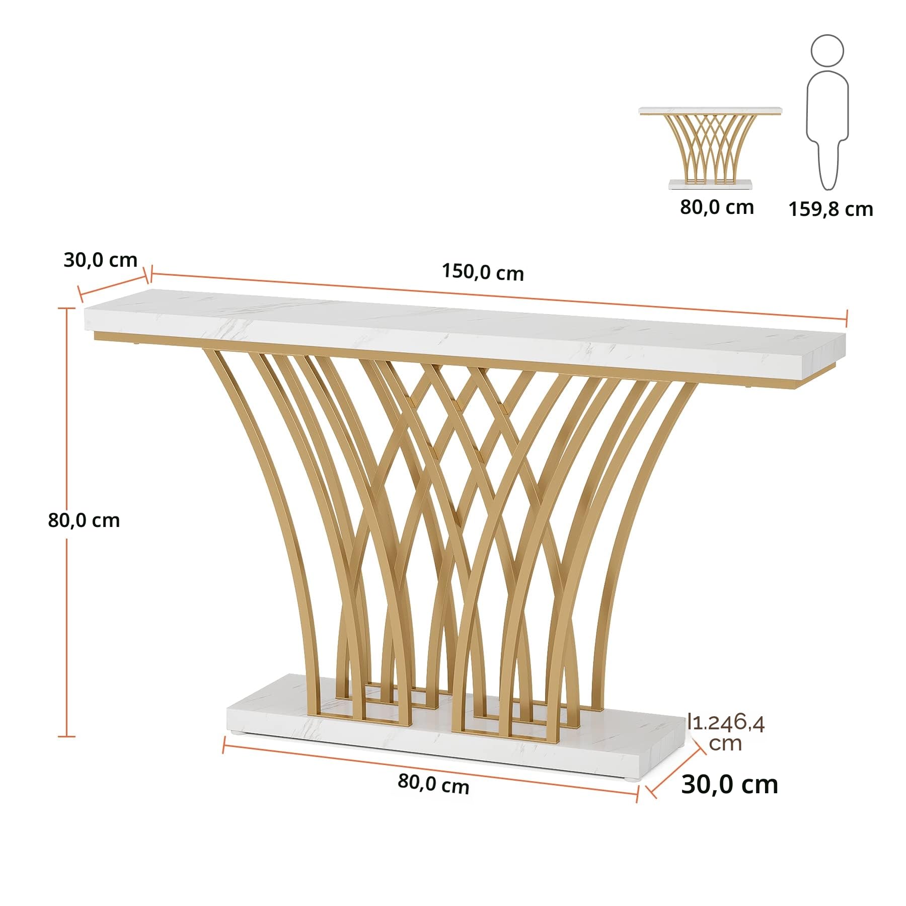 Tribesigns Tavolo consolle dorato, 150 x 29,5 x 80 cm, moderno tavolo d'ingresso con base in metallo a griglia per ingresso, corridoio, ingresso, soggiorno (Bianco)