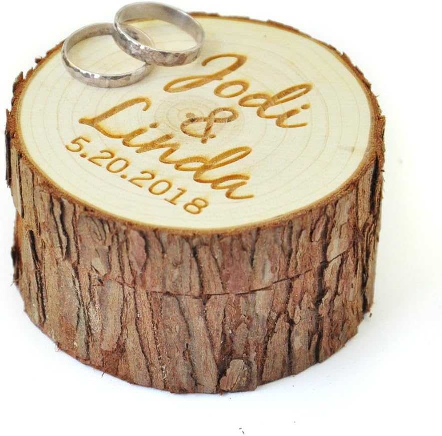 CYOIDAI Personalized Wood Wedding Ring Box with Name & Date,Wedding Ring Bearer, Custom Rustic Wedding Ring Box