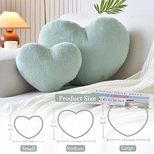 Miniatura 2 de XVTRU Almohadas suaves en forma de corazón, bonita almohada decorativa de corazón verde salvia, cojín de felpa de corazón de 19.6 x 15.7 pulgadas,