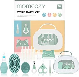 Core Baby Kit, Baby Shower & Registry Essential Kit for Grooming&Health&Cleansing Care, Includes Nail File Kits, Nasal Aspirator, Gas Relief Tubes, Bath Brushes, Toothbrush, Comb, Storage Case