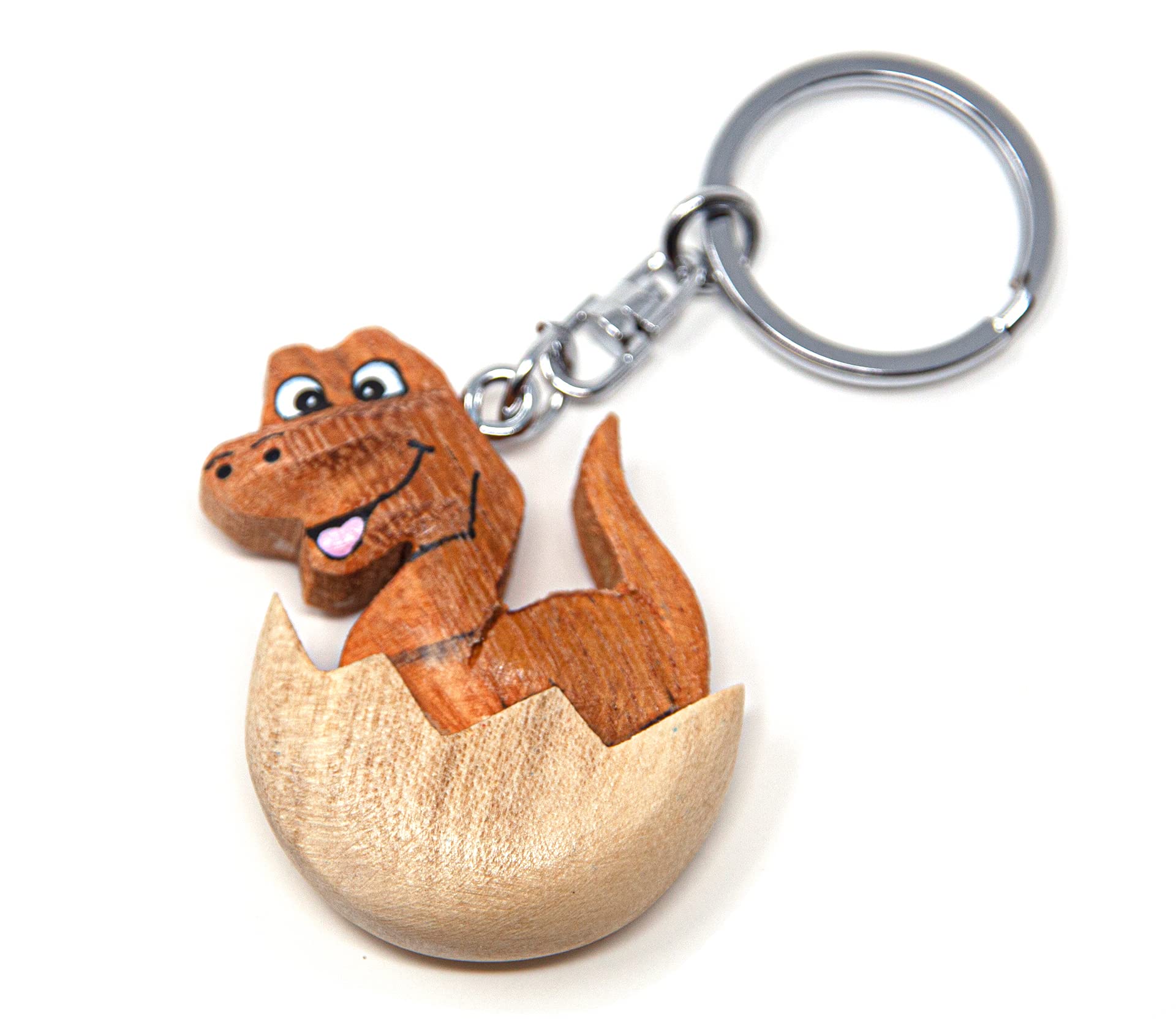 Cornelißen Brown Dinosaur In Egg Keyring Wood And Metal Dino Prehistoric Animal
