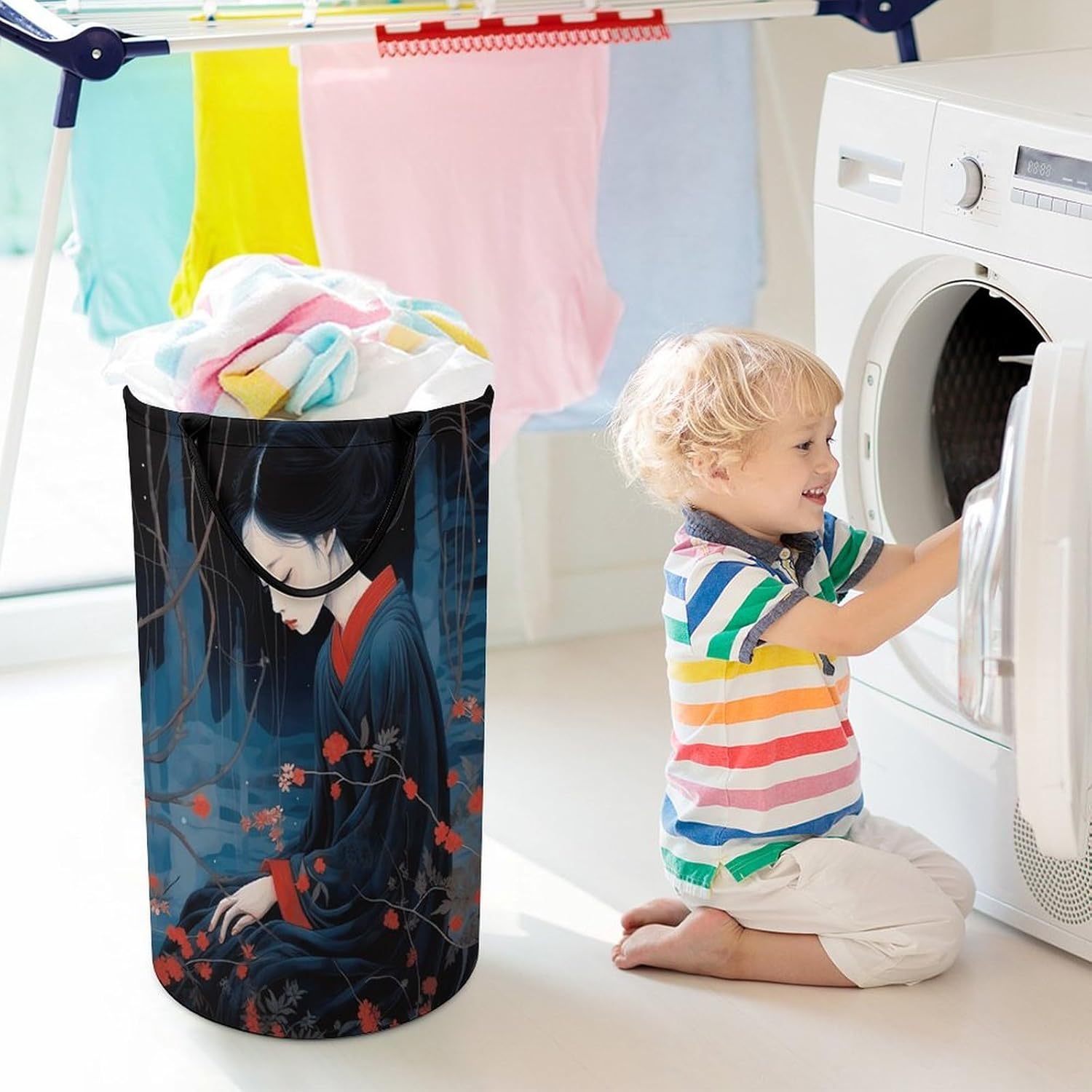Light Red Female Laundry Hamper Freestanding Waterproof Clothes Hamper with Easy Carry Handles Large Collapsible Laundry Baskets Portable Dirty Clothes Basket