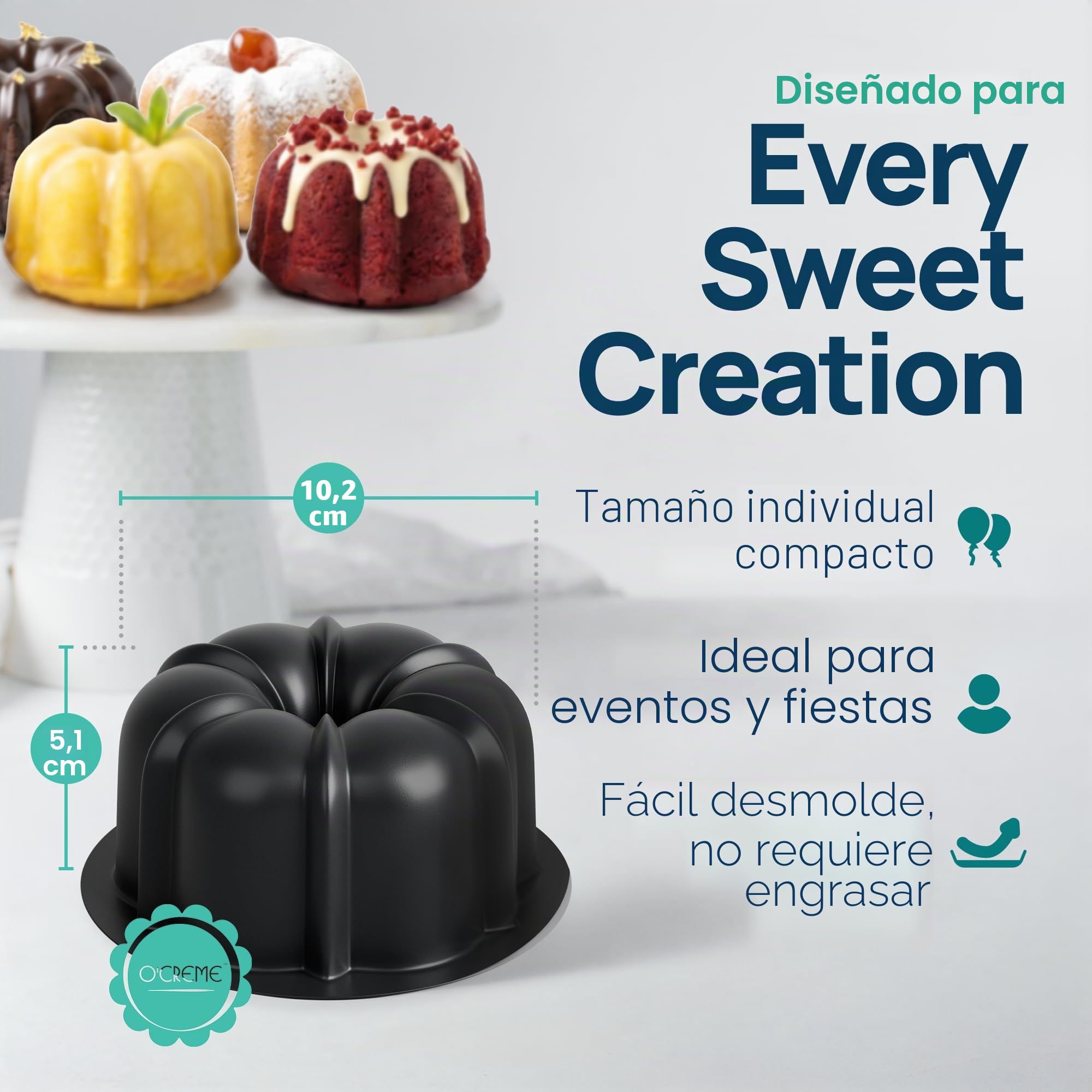 O'Creme Mini moldes de plástico para hornear flan – Molde para hornear con silicona antiadherente – Moldes reutilizables antiadherentes para hornear y mucho más – Paquete de 25 unidades