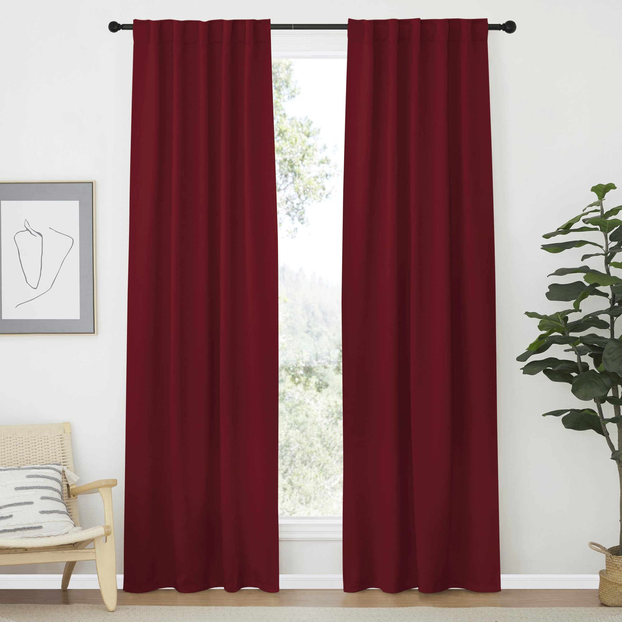 NICETOWN Blackout Curtain Panels Window Draperies - (Burgundy Red Color) 34-Inch Wide x72-Inch Long, 2 Pieces, Home Decoration Light &amp; Noise Reducing Window Covering Room Darkening Drapes for Bedroom