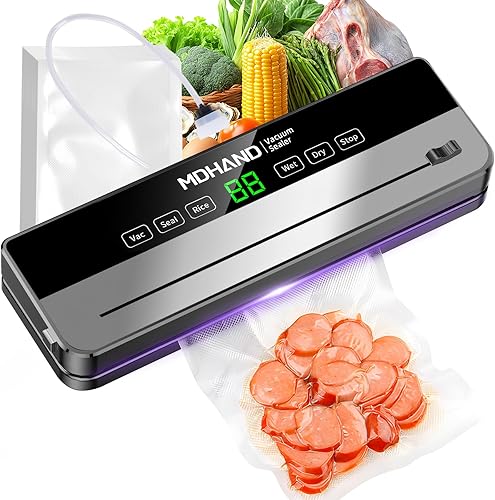 Miniatura 8 de MDHAND Sellador al vacío: máquina selladora al vacío 6 en 1 con 30 bolsas y cortador incorporado, sellado automático multifuncional de succión