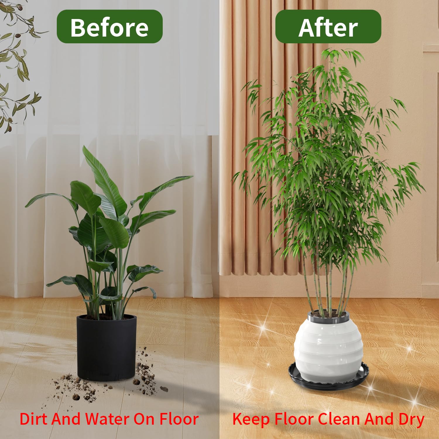 Wpxmer 5 Sottovasi Per Piante In Plastica 29 Cm – Vassoi Neri Resistenti Per Interni/Esterni, Fiori E Verdure - 5