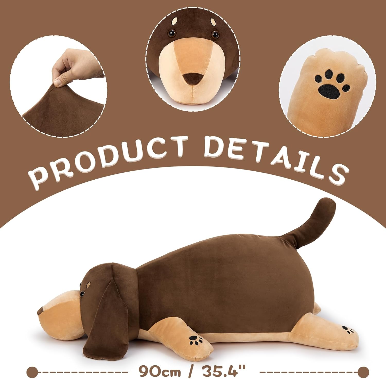 Tezituor Giant Dachshund Plush Pillow, 35.5" Soft Weiner Dog Stuffed Animal Hugging Dog Body Pillow Plushies for Kids Adults Christmas Birthday Gifts